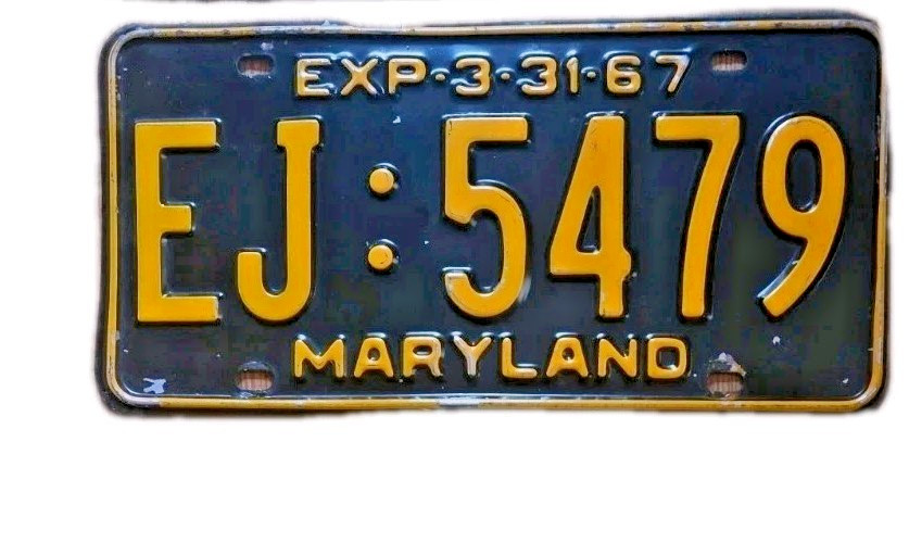 1967 Maryland License Plate EJ 5479 MD 