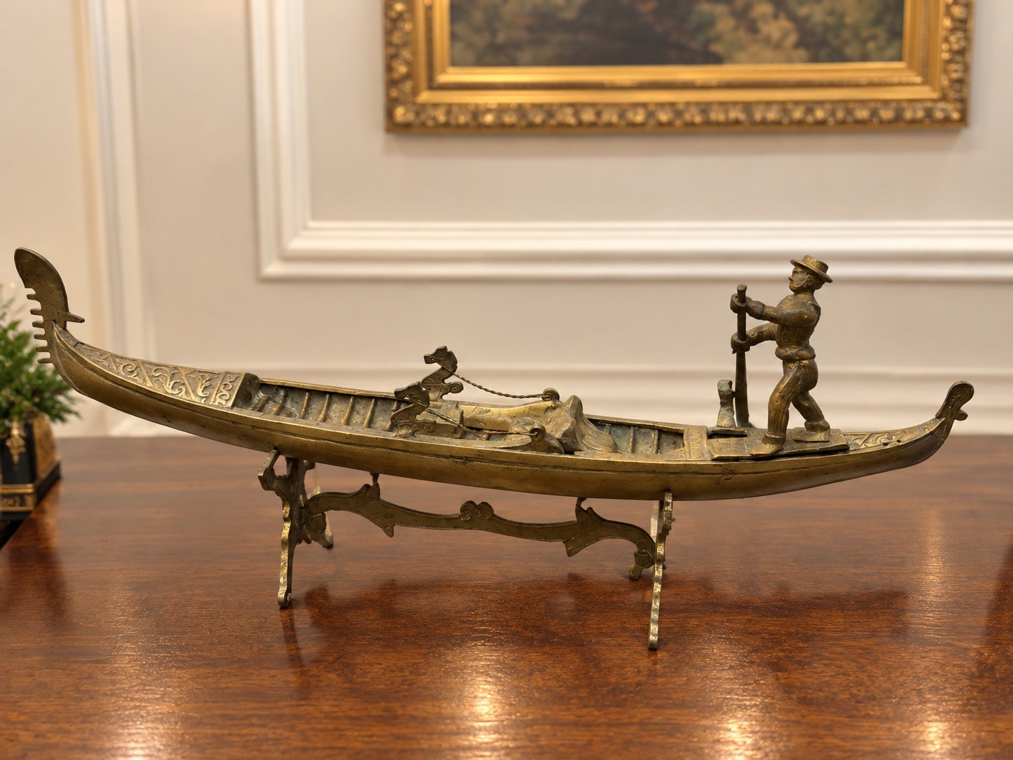 Vintage Ricardo di Venezia Brass Venetian Gondola Boat Sculpture Gondolier Italy