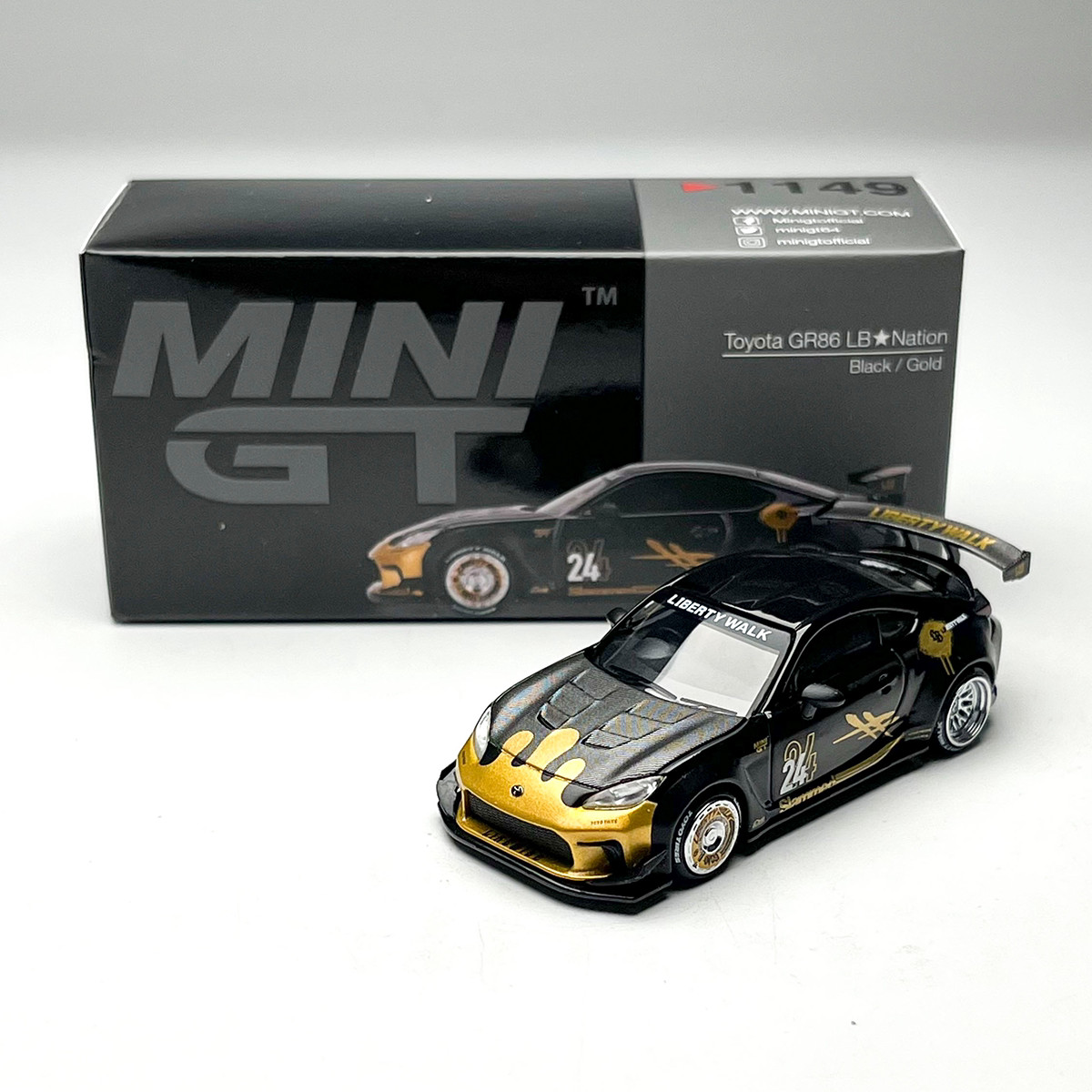 1:64 GR86 LB #24 Black Mini GT Diecast Model Car Alloy JDM Collectible