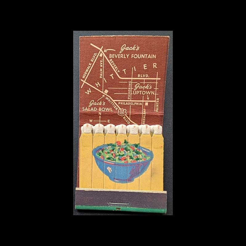 Feature Matchbook Full Book Jack's Beverly Fountain Salad Bowl Whittier, CA
