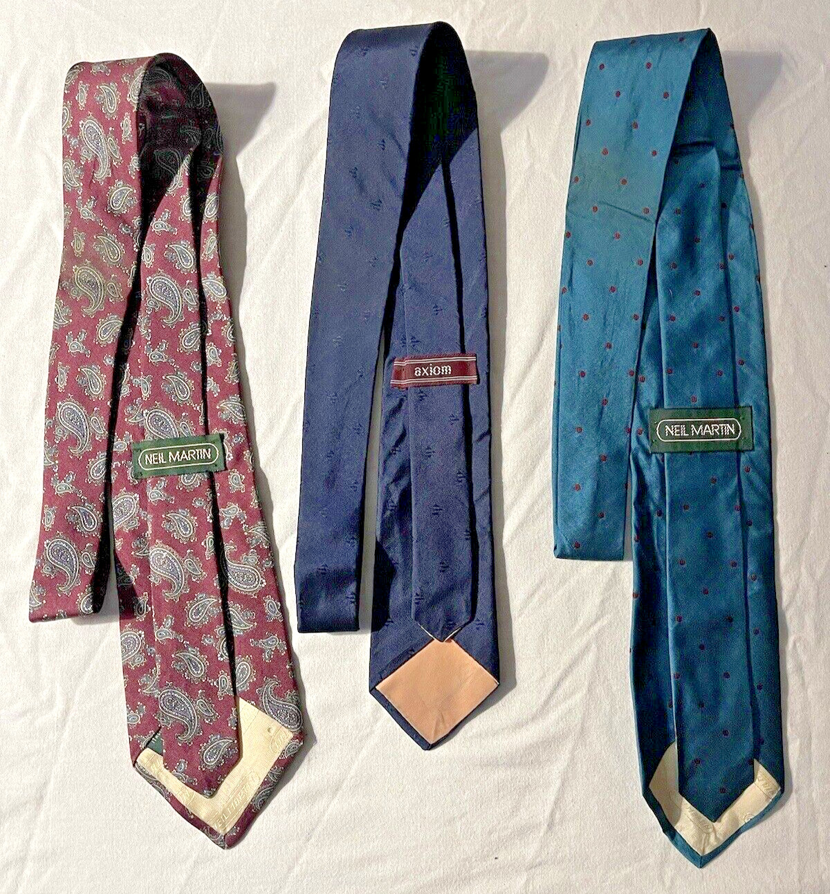 Vintage-80's Lot of 3 Neckties Two 100% Silk Neil Martin and One Axiom Necktie