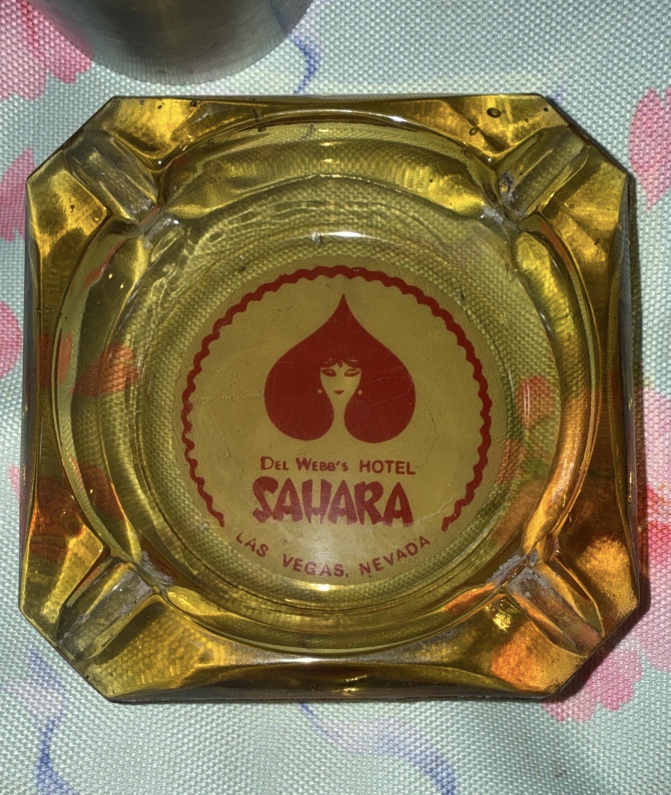 VTG 1960s Del Webb\'s Sahara Hotel & Casino Amber Glass Ashtray Las Vegas Nevada