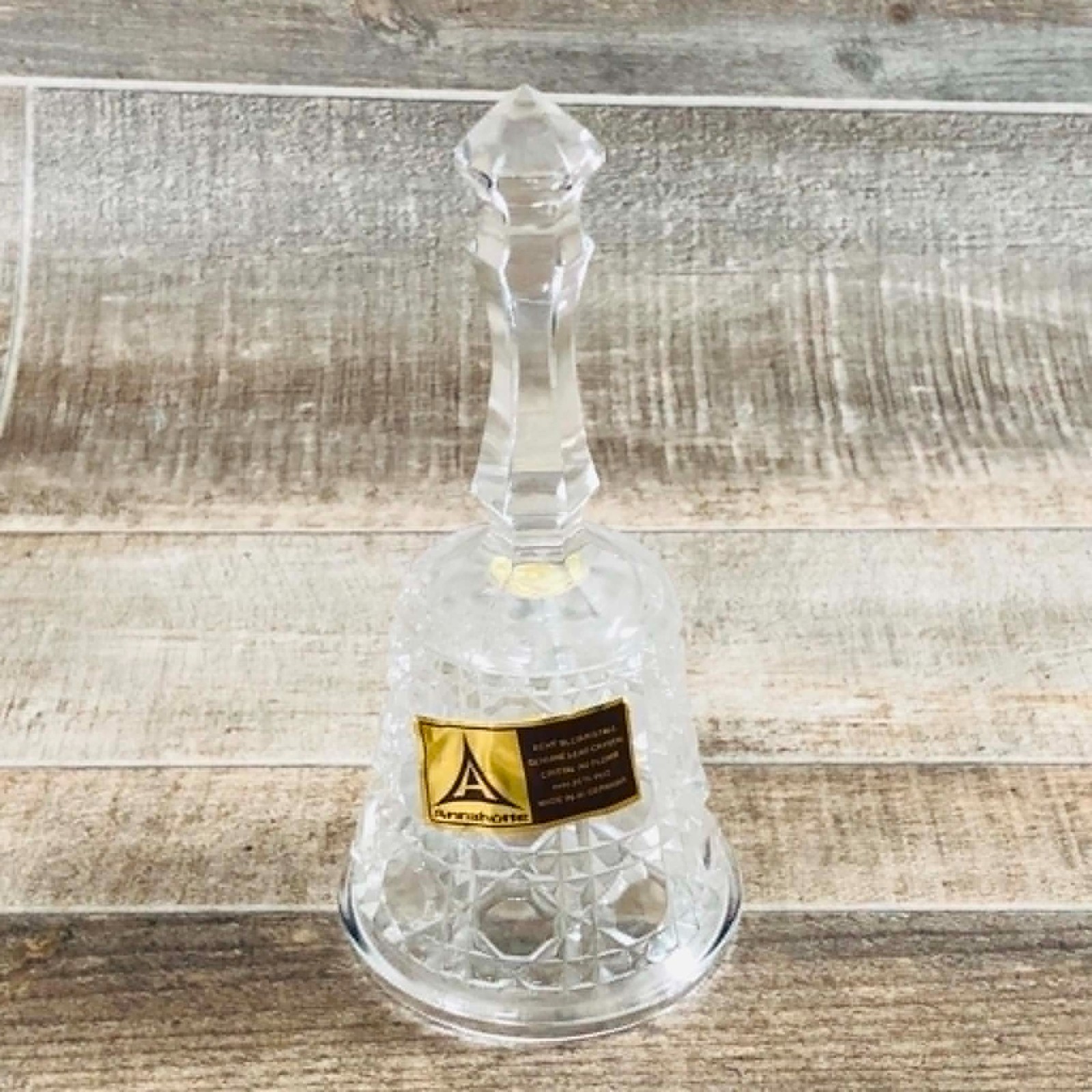 Vintage Annahutte Lead Crystal Bell Made in Germany Cut Glass Original Sticker