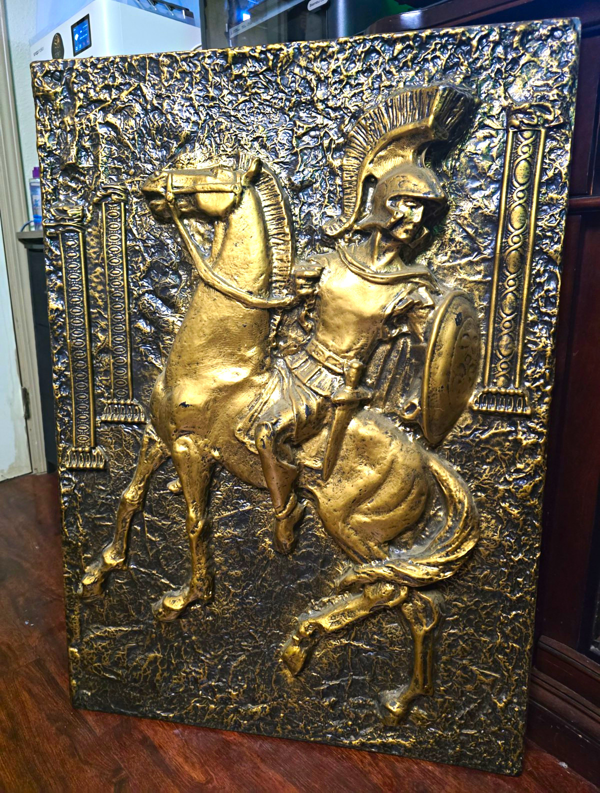 Antique Mid-Century Trojan Warrior Relief Wall Art Plaque Antique Mid-Century Trojan Warrior Relief Wall Art Plaque