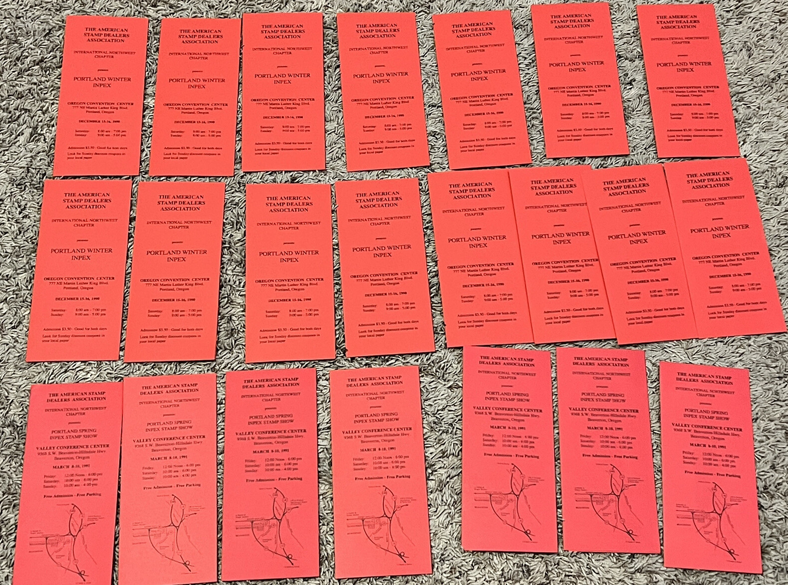 1990-1991 AMERICAN STAMP DEALERS ASSN PORTLAND INPEX LOT OF 22 SHOW PAMPHLETS