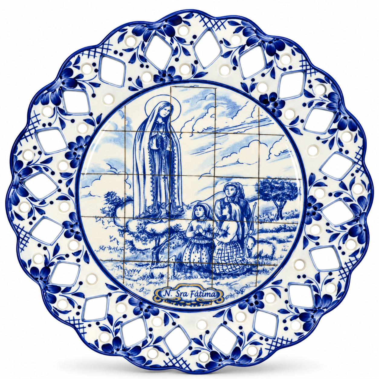 Hand-Painted Portuguese Ceramic Azulejo Plate – Fatima Design, 11\ Hand-Painted Portuguese Ceramic Azulejo Plate – Fatima Design, 11\