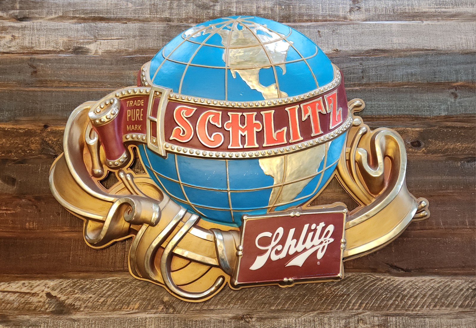 Schlitz Beer Sign Globe 3D Embossed Plastic Vintage 70's 36