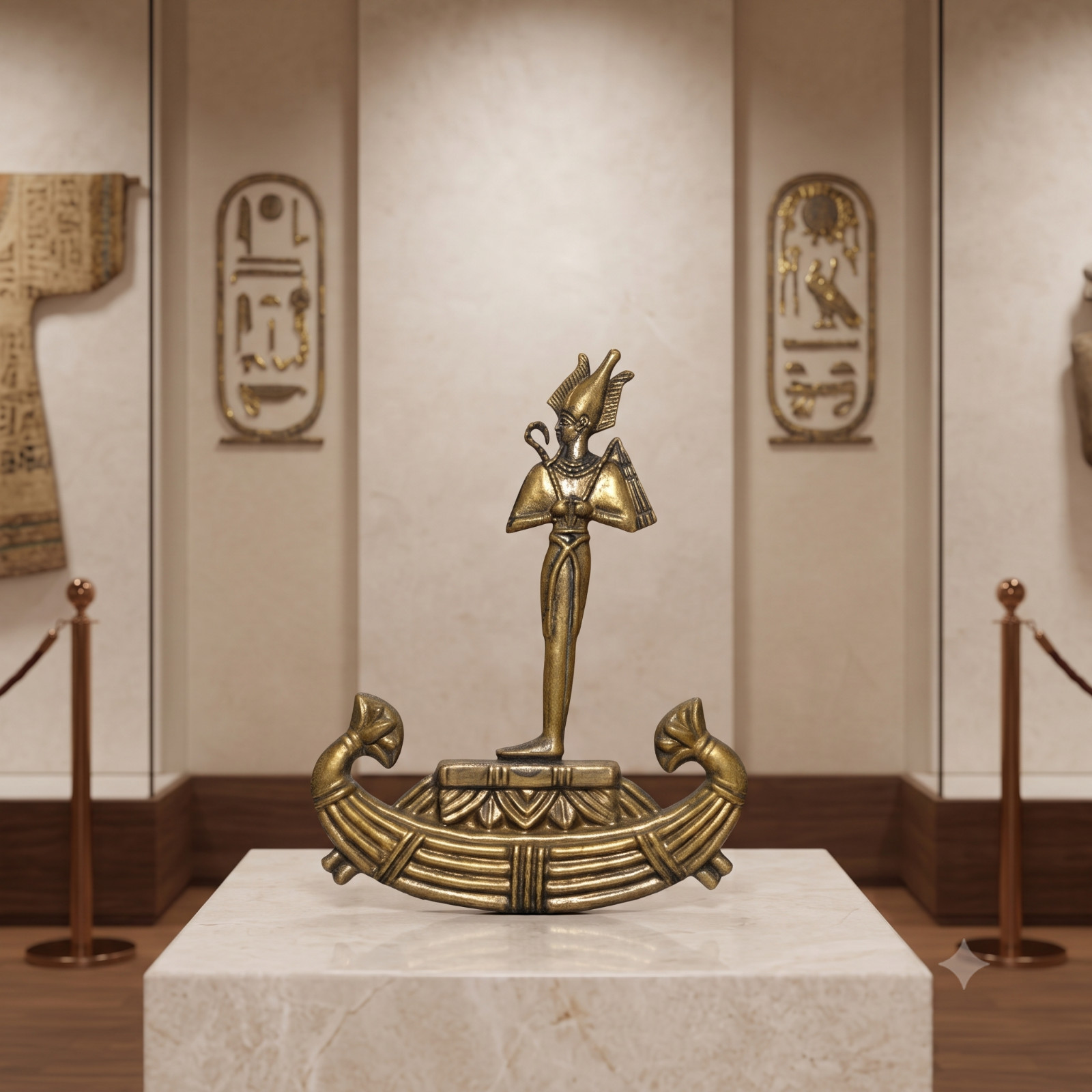 Osiris Statue on Sacred Bark Boat of Rebirth, Egyptian Artifact Osiris Statue on Sacred Bark Boat of Rebirth, Egyptian Artifact