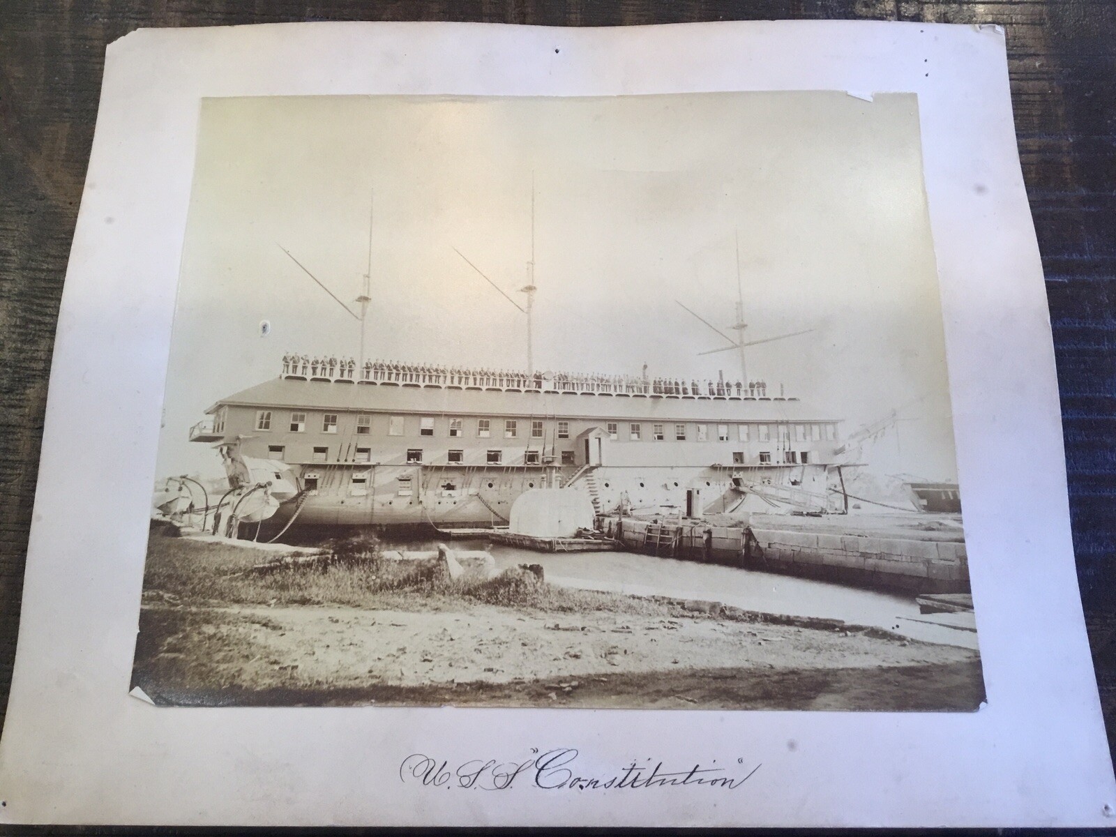 ORIGINAL C.1880s ALBUMEN PHOTO USS CONSTITUTION TRAINING SCHOOL PERIOD