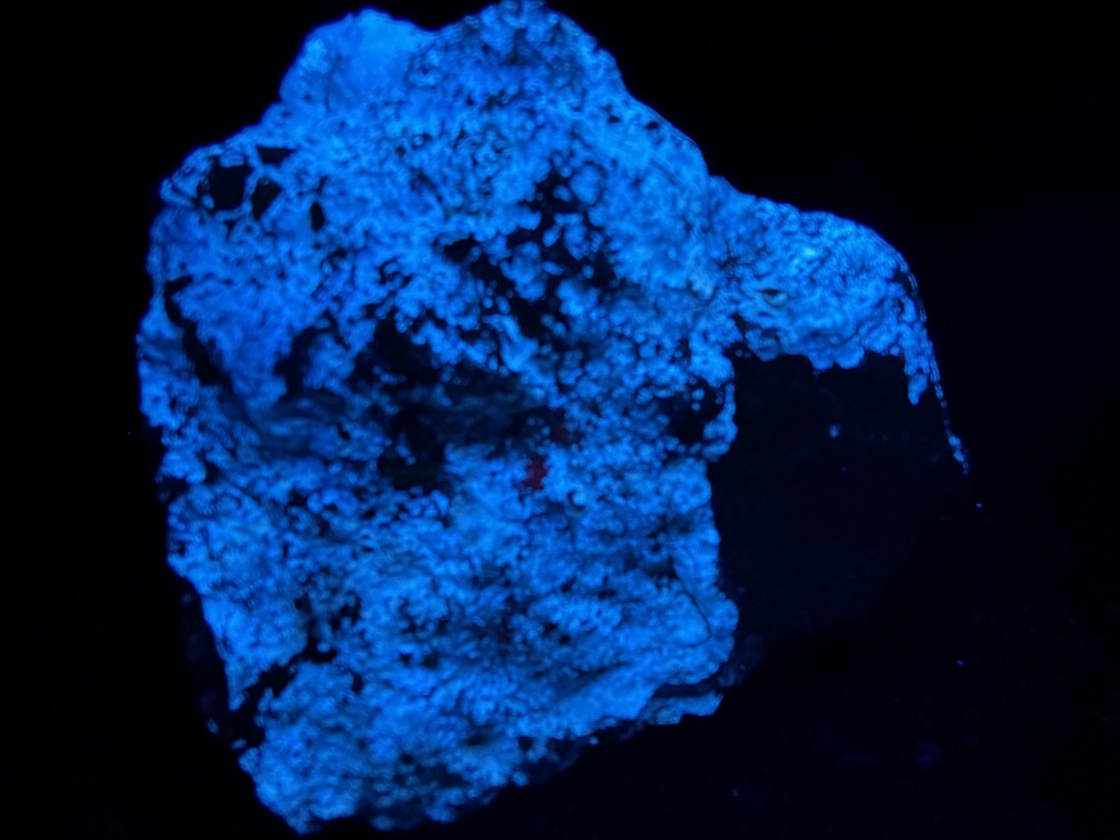 KB: FANTASTIC HYDROZINCITE FL. BLUE SW WITH CALCITE & SPHALERITE FROM CANADA