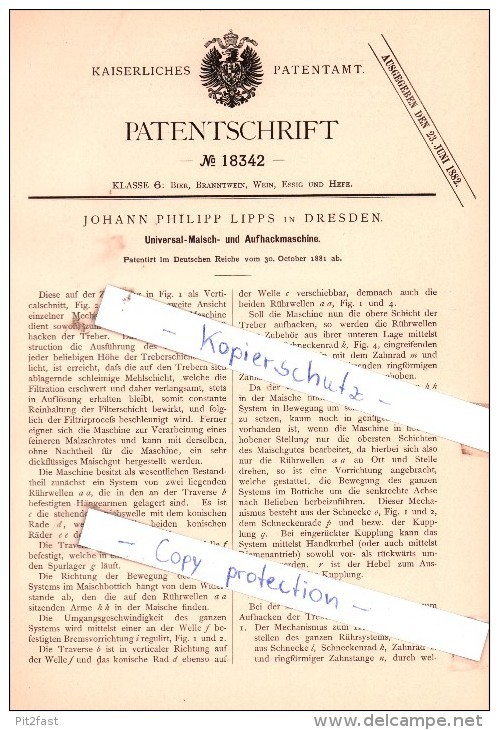 Original patent-Johann Philipp Lipps in Dresden, 1881, universal mash and Original patent-Johann Philipp Lipps in Dresden, 1881, universal mash and