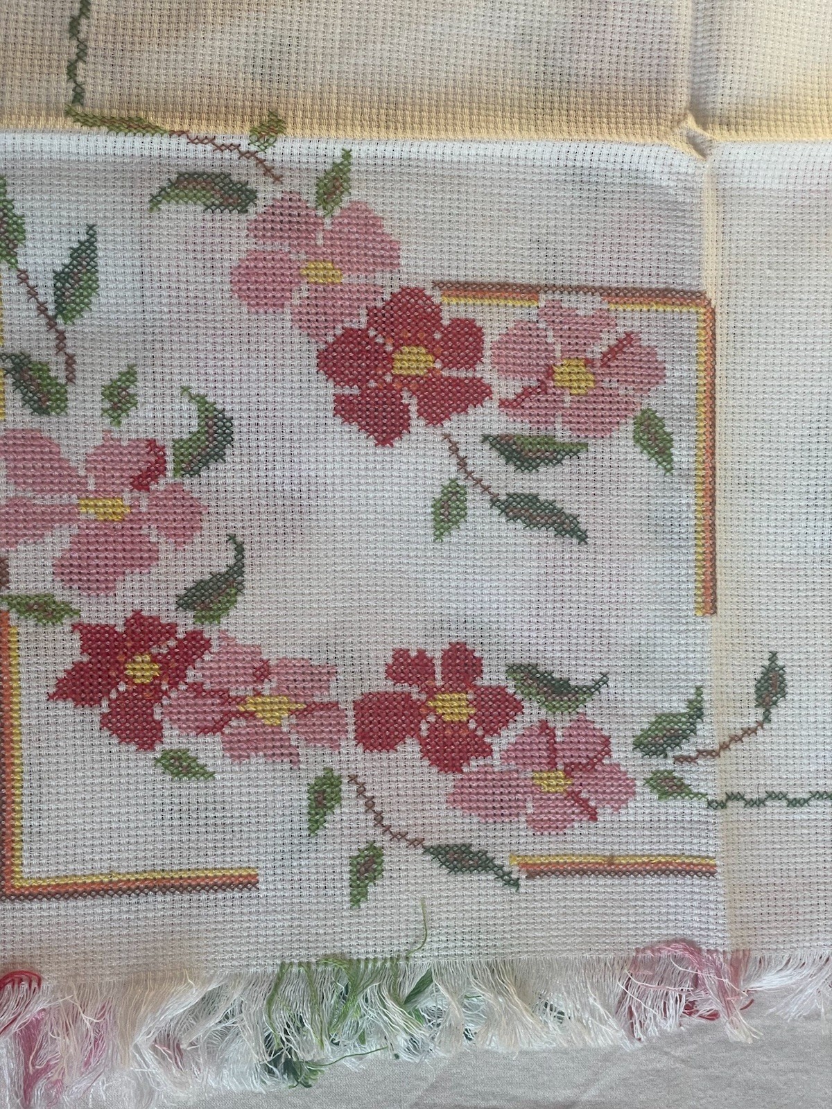 Six Vintage New White Hand Embroidered Napkins 15.5”x 14”