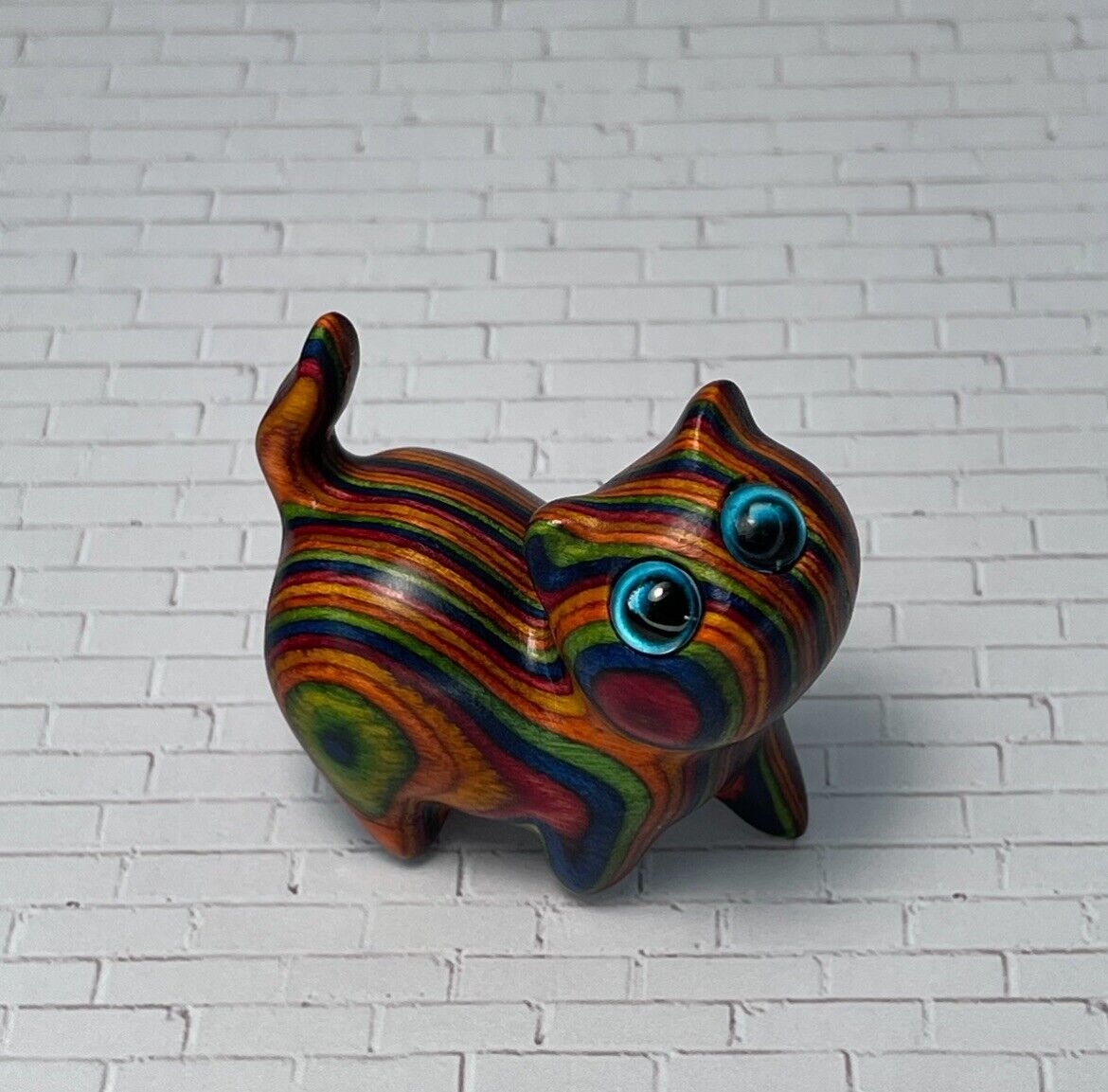 Wooden Cat Figurine Multicolored Wood