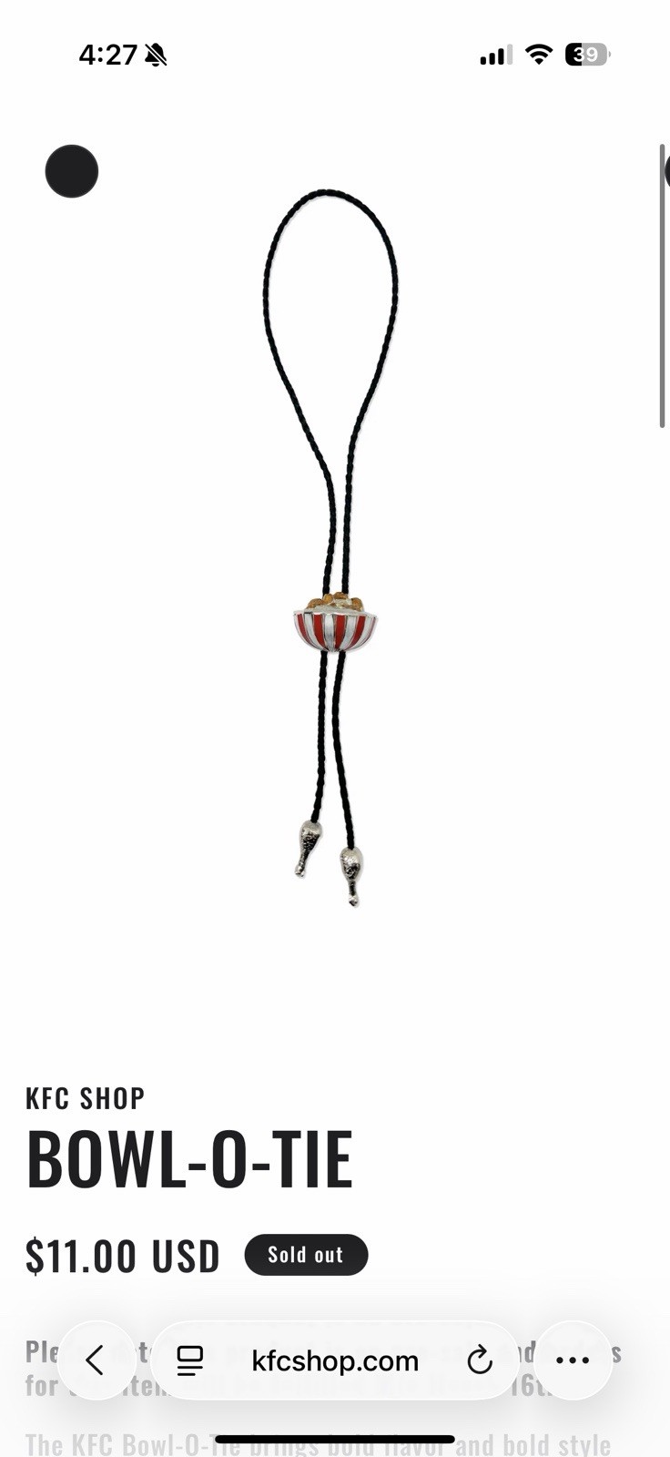 KFC BOWL-O-TIE Limited 100 units only IN HAND KFC BOWL-O-TIE Limited 100 units only IN HAND