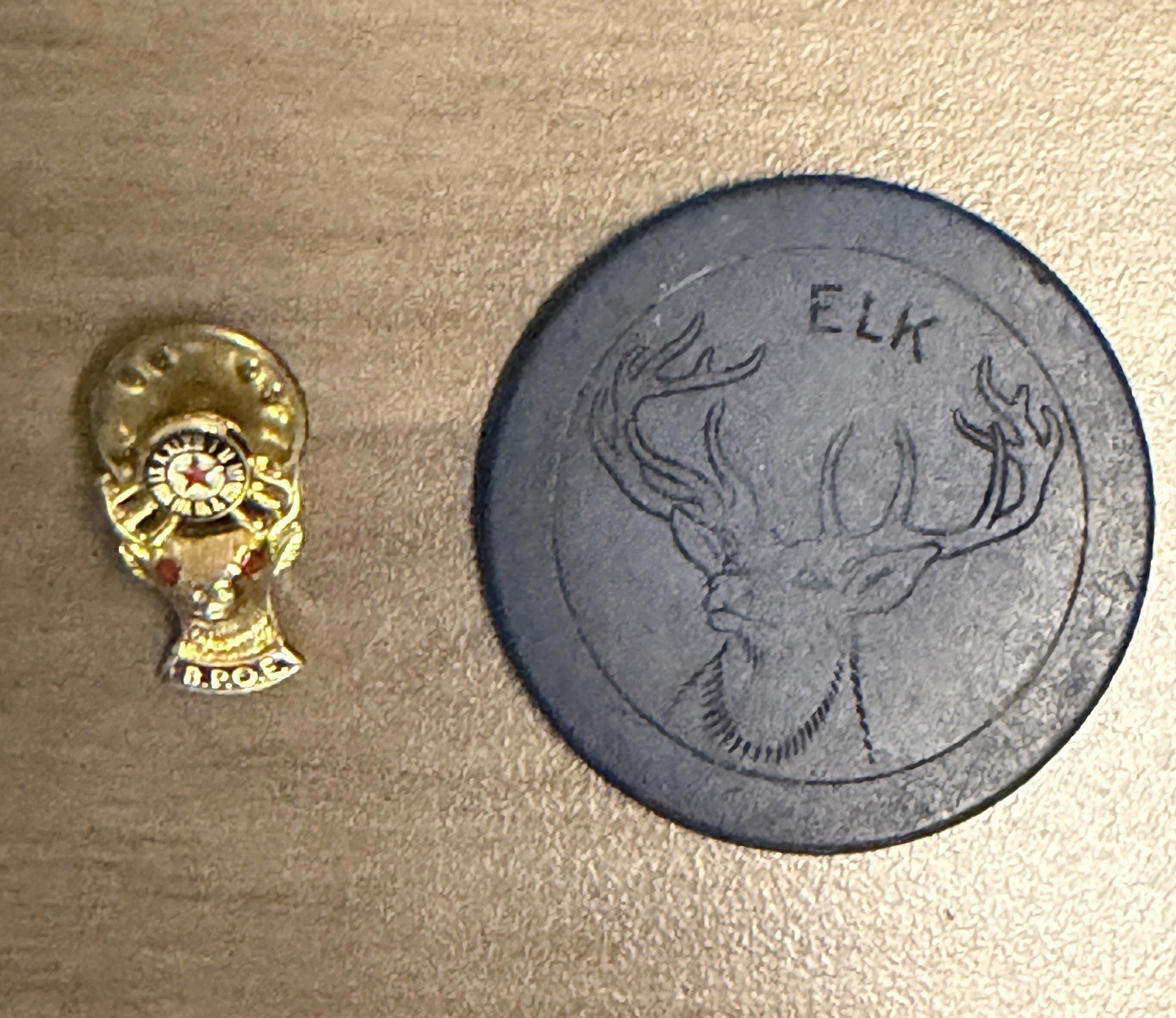 Vintage B.P.O.E. Elks Lodge Lapel Pin & Blue ELK Poker Chip Token
