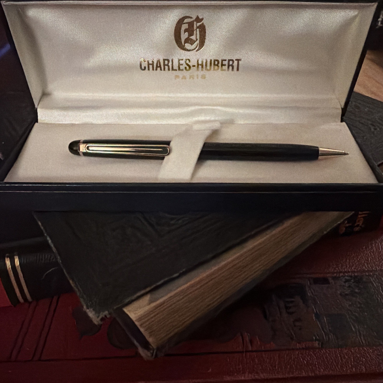 Charles-Hubert Blue Ink Gold Trim Metal Ballpoint Pen in Presentation Box