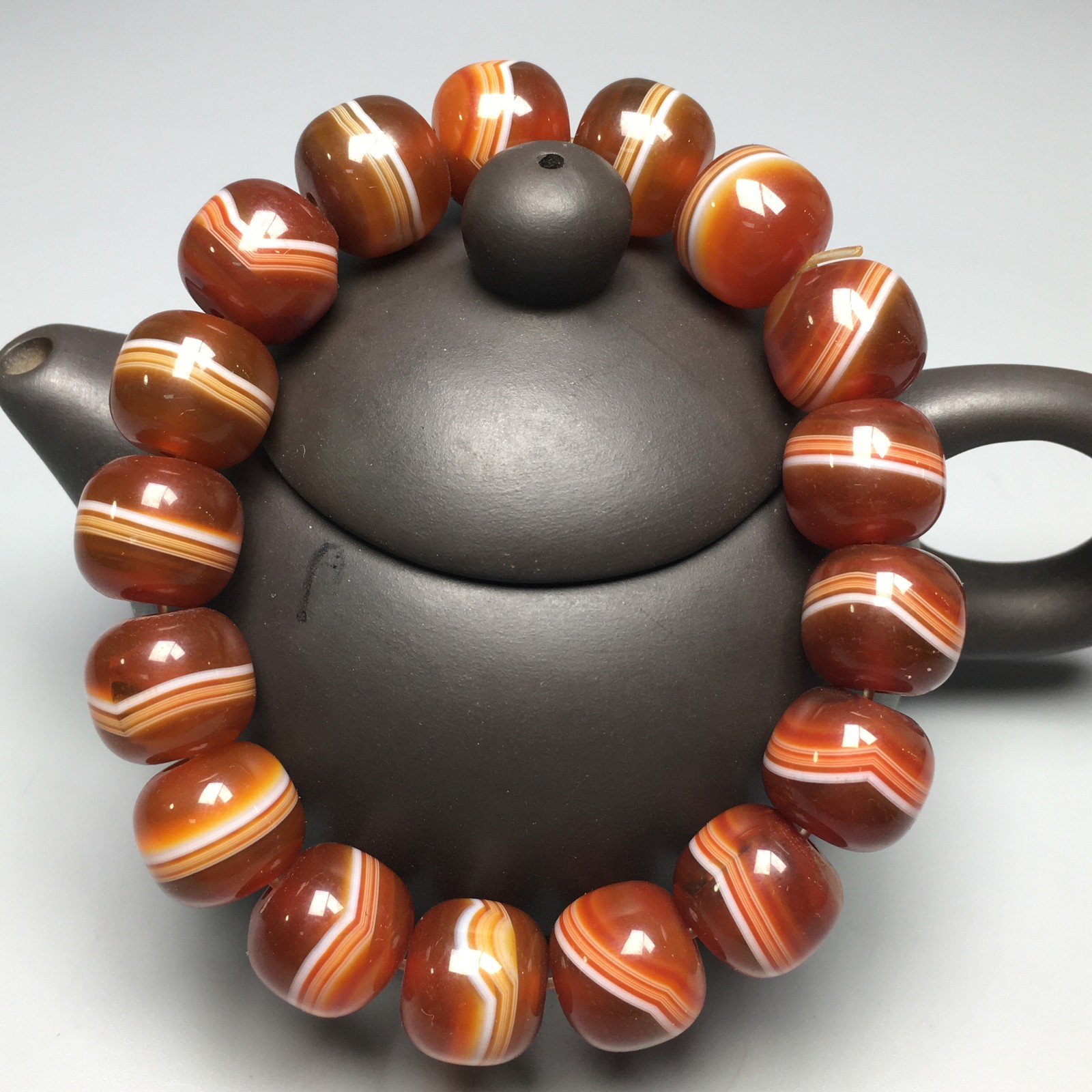 Natural Banded Agate Oiled Patina Old Bracelet Vintage Striped Collectible B503