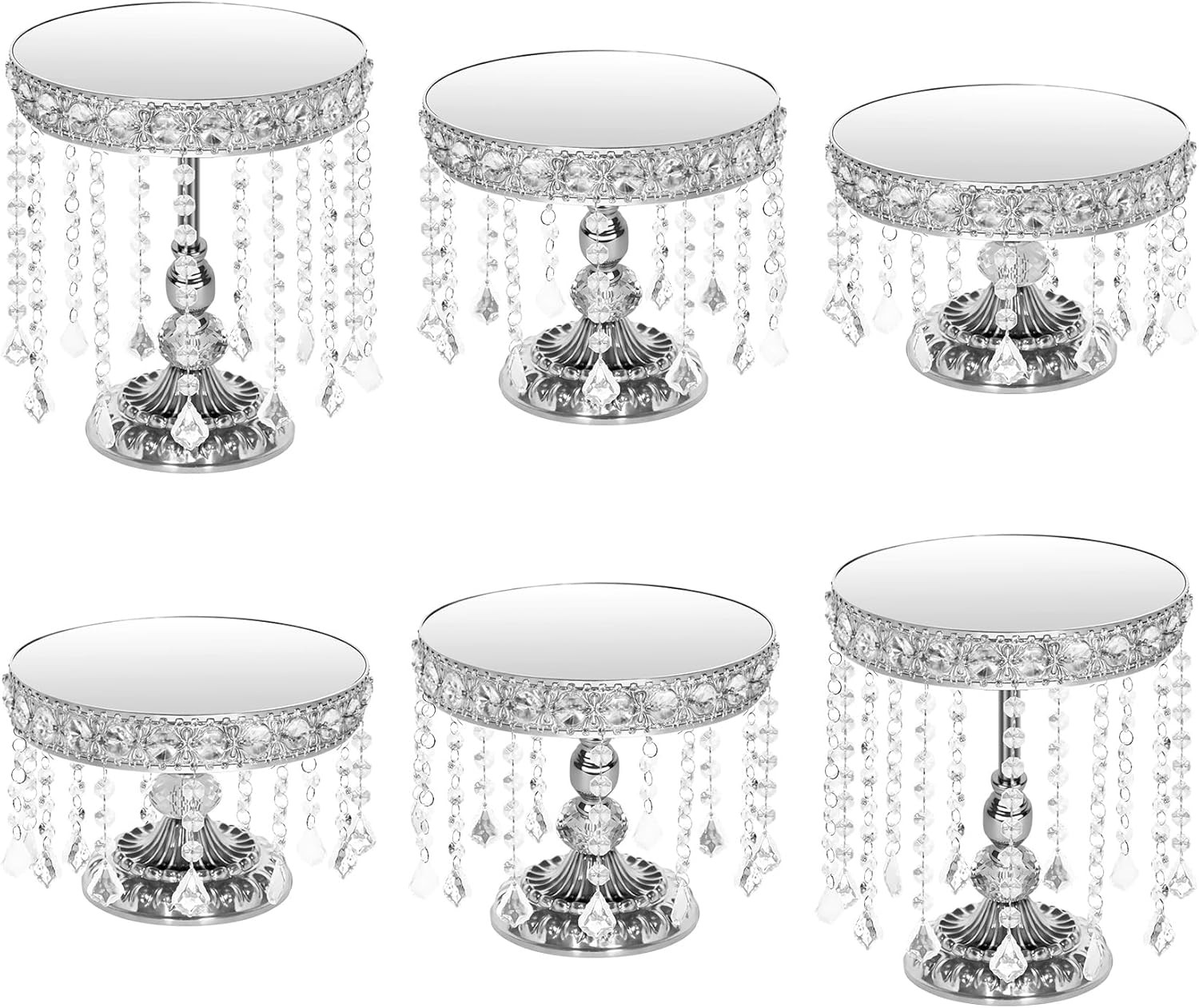 Elegant 6-Piece Silver Cake Stand Set with Crystal for Weddings & Parties Elegant 6-Piece Silver Cake Stand Set with Crystal for Weddings & Parties