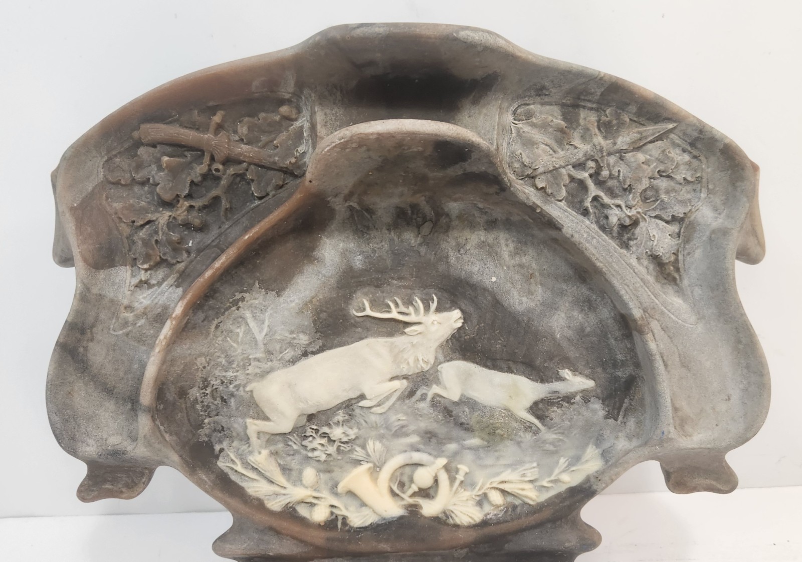 Genuine Incolay Stone Deer Scene Cameo Desk Organizer Made in the USA