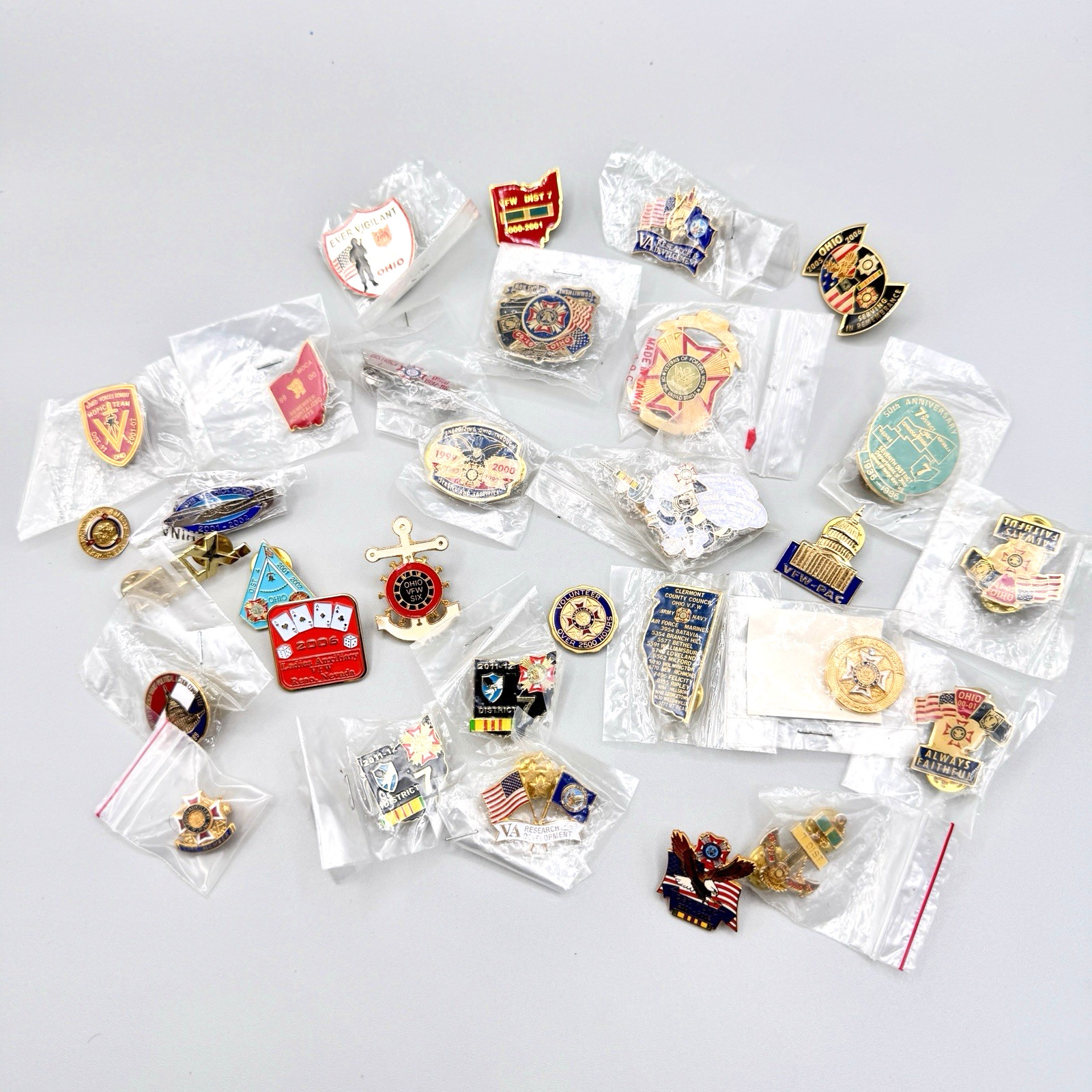 Vintage VFW Pinback Lapel Pins Ladie's Auxilliary MOPIC Army Navy Marines 30pc