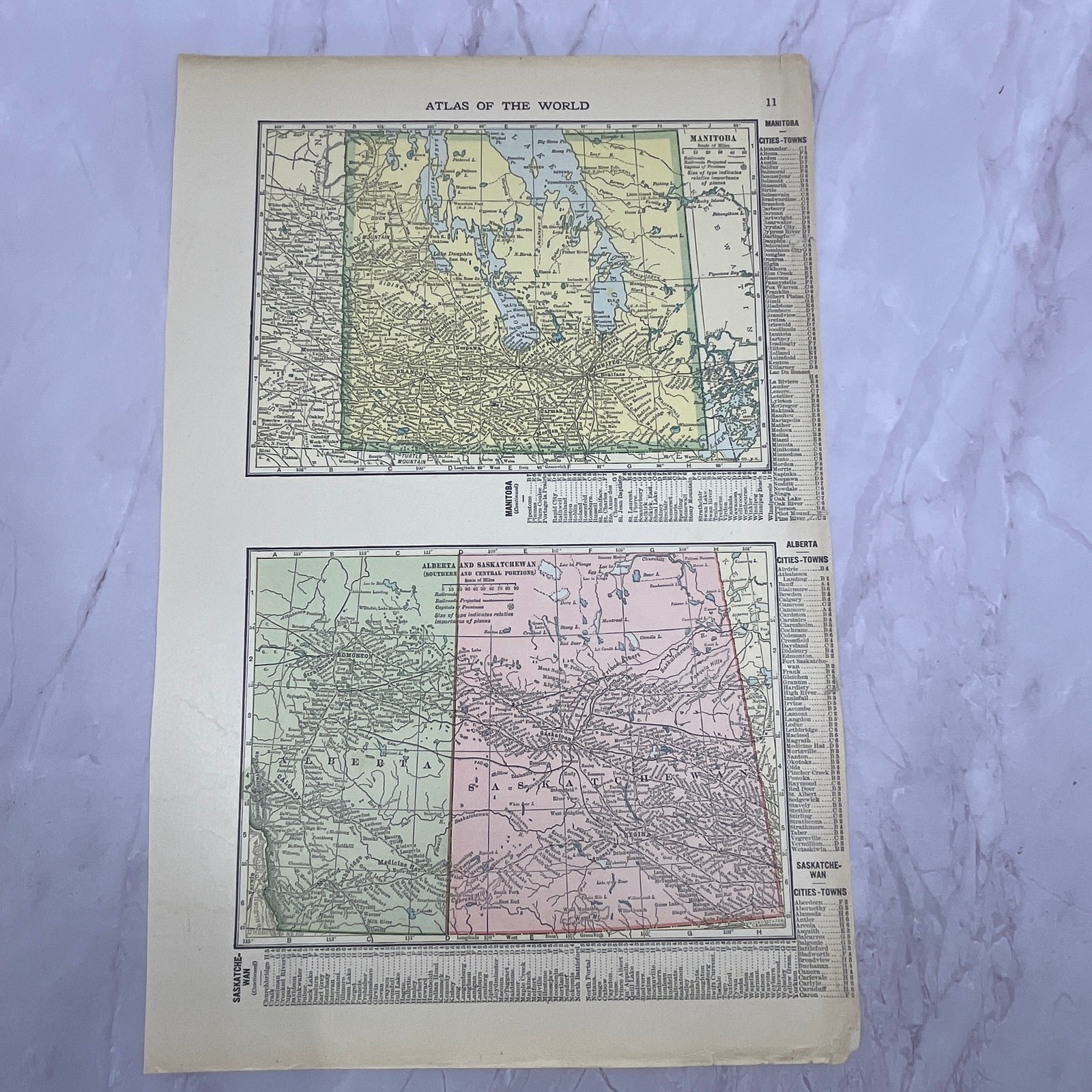 Map of Manitoba, Alberta, Saskatchewan Canada Double Sided 1910 Print V14-7 Map of Manitoba, Alberta, Saskatchewan Canada Double Sided 1910 Print V14-7
