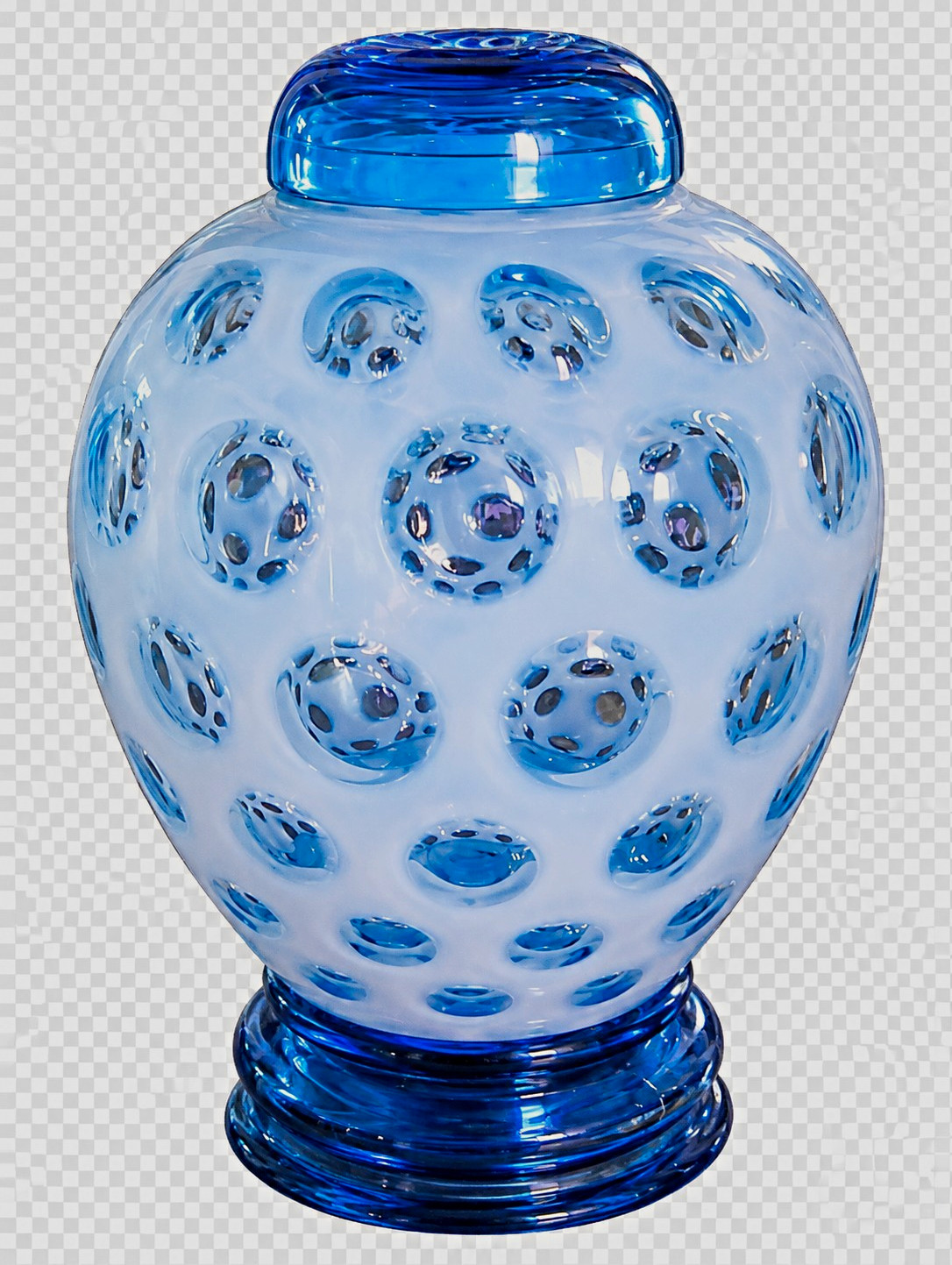 Vintage Fenton Blue Opalescent Coin Dot Ginger Jar with Lid & Pedestal Stand Vintage Fenton Blue Opalescent Coin Dot Ginger Jar with Lid & Pedestal Stand