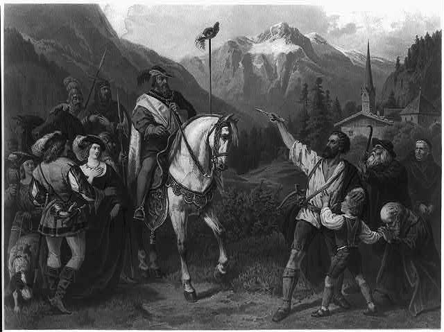 William Tell Switzerland 1800s Folk Hero Crossbow Man on Horseback Alpbeaks