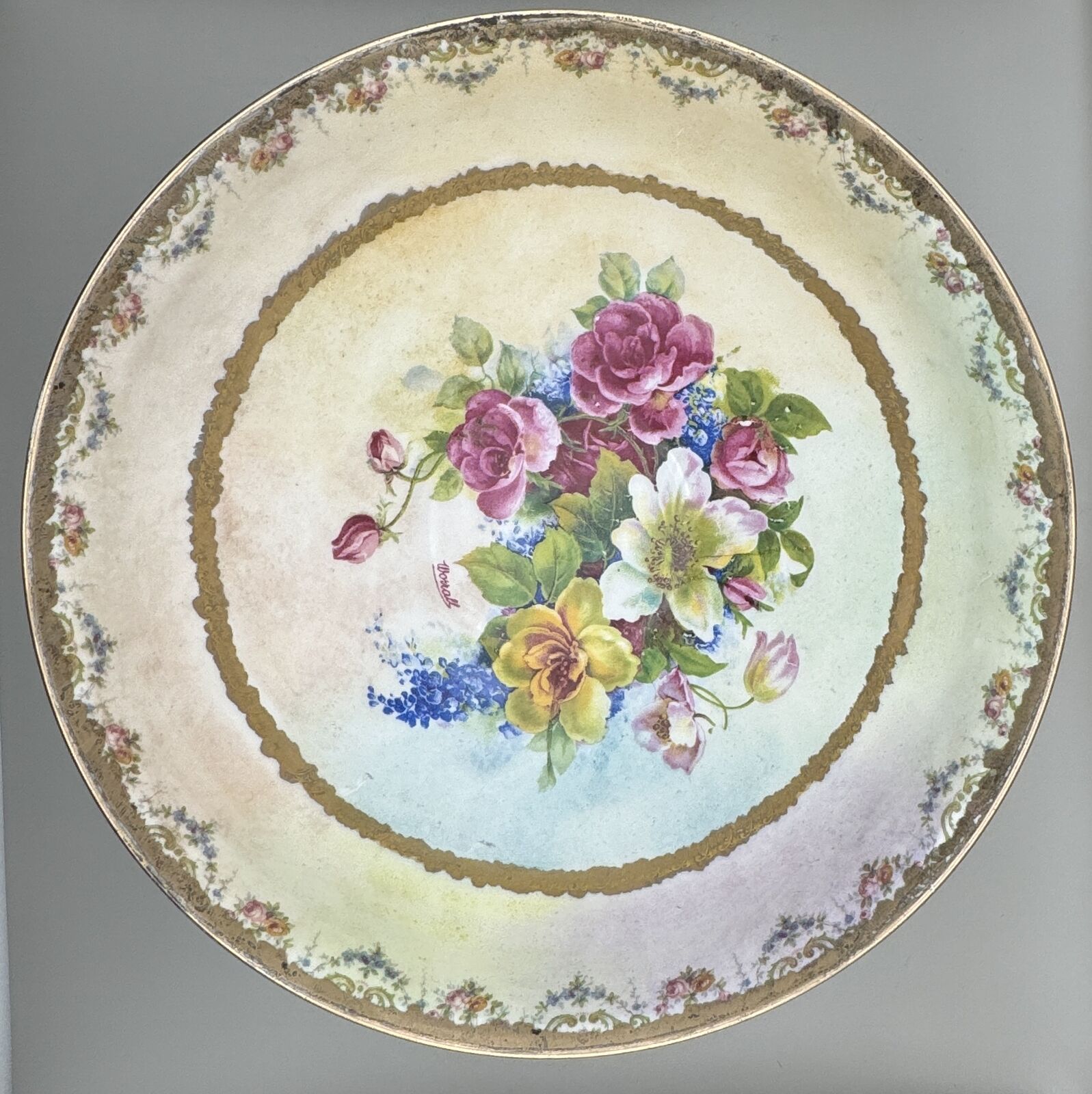 J.Pouyat Limoges Hand-Painted Porcelain Bowl - Floral Design with Gold Trim