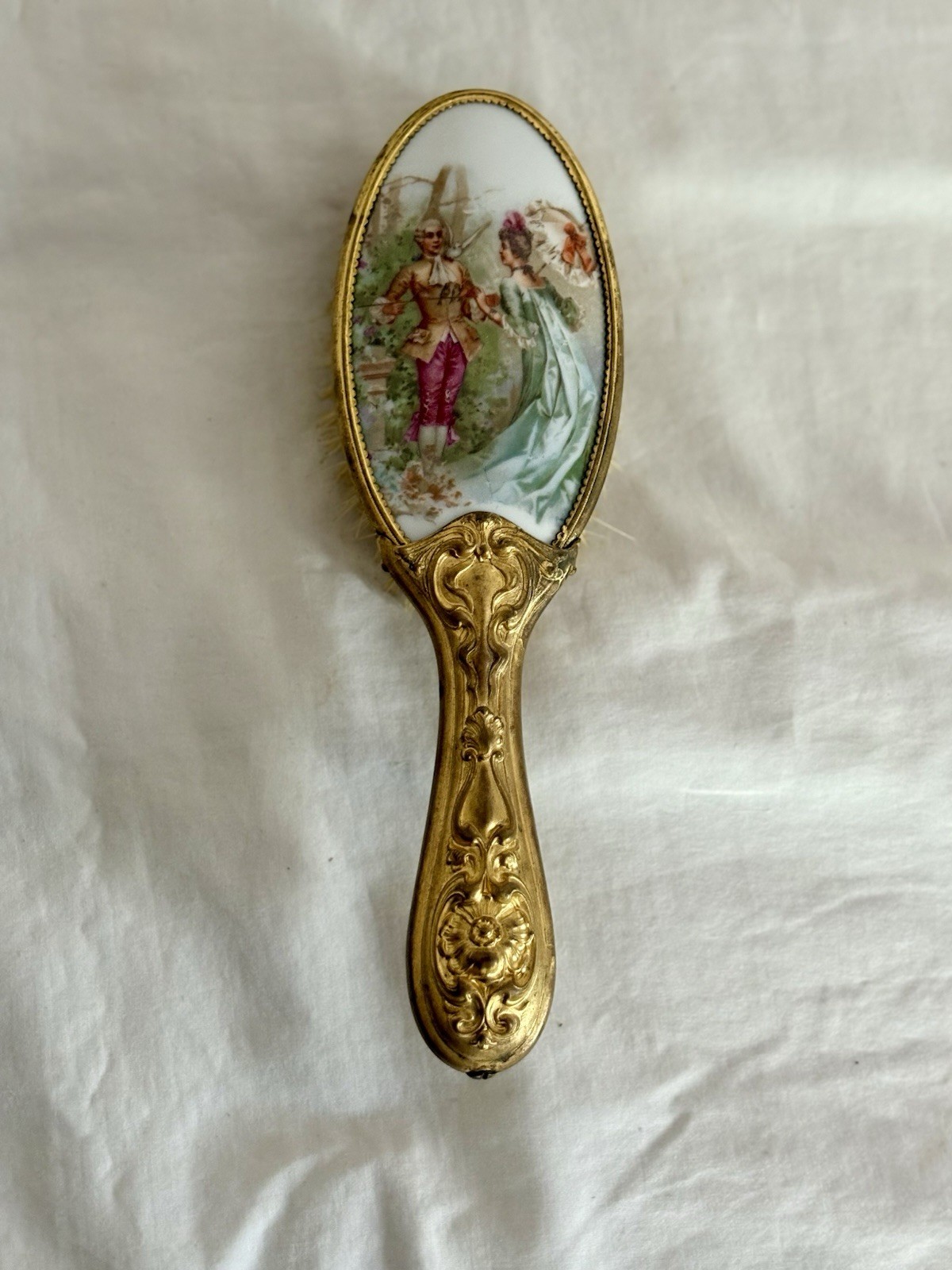 Vintage Victorian/Art Nouveau Style Porcelain Hand Painted Gentleman/Lady Brush