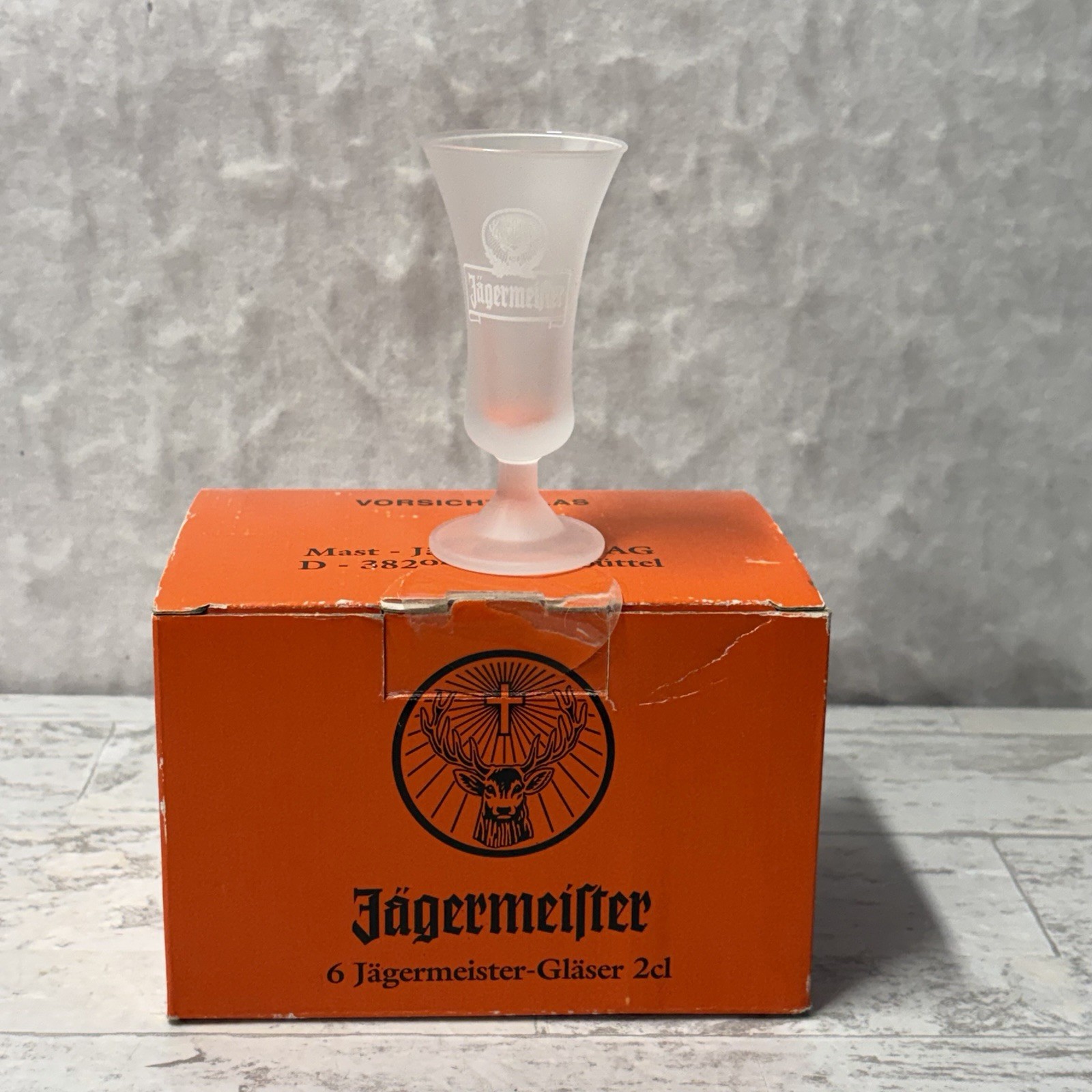 Jagermeister Shot Glass Set of 6 Frosted Stemmed Cordial Footed Party Time