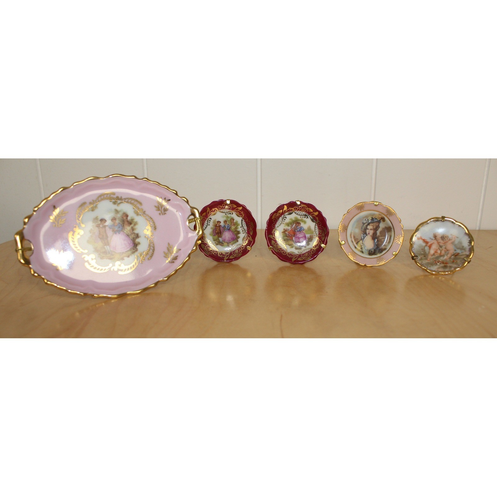 Vintage Miniature Limoges Porcelain Plate with Wire Stand and Platter with stand Vintage Miniature Limoges Porcelain Plate with Wire Stand and Platter with stand