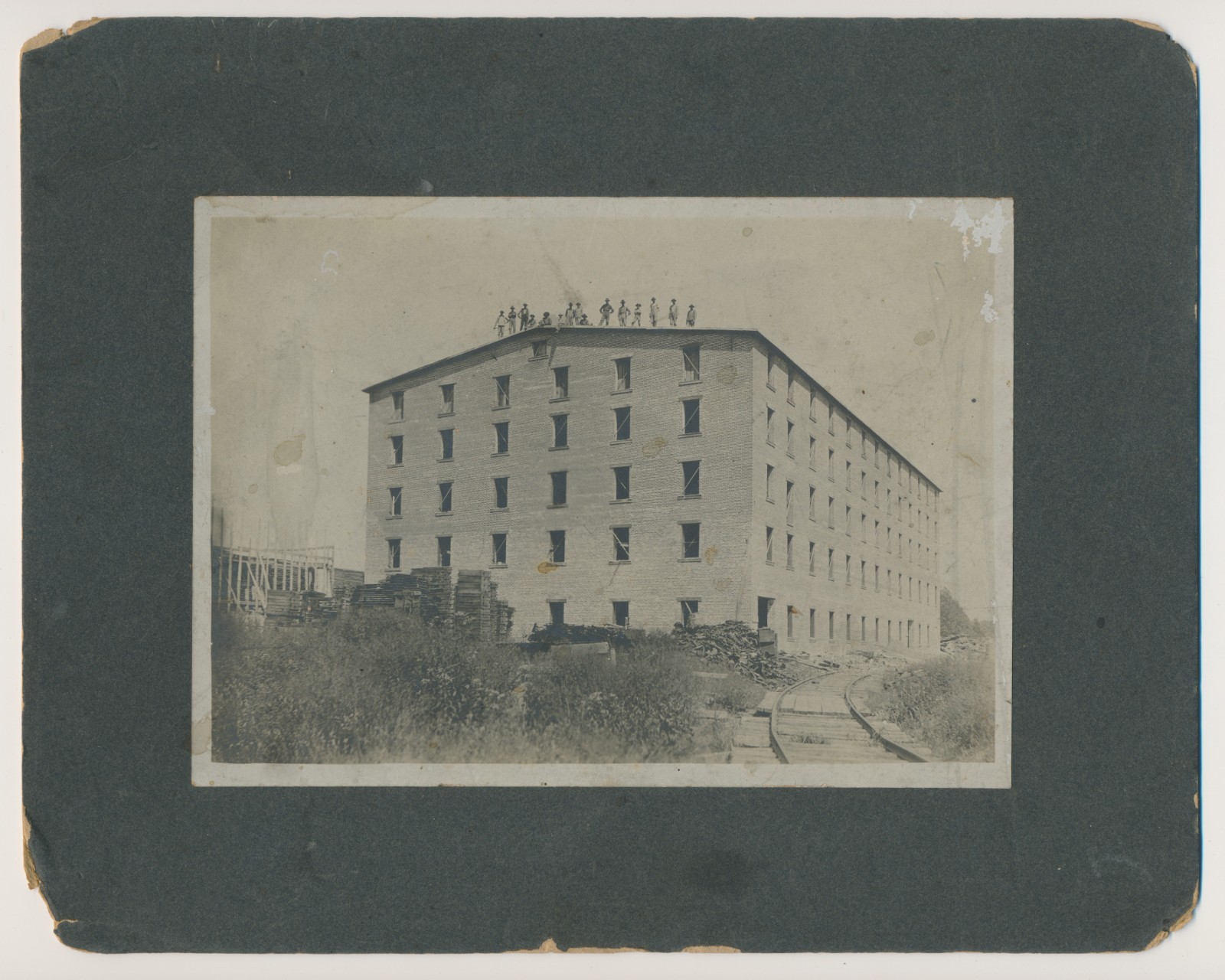 c1910s Mounted Photo Seating Factory Building Workers on Roof Washington Indiana