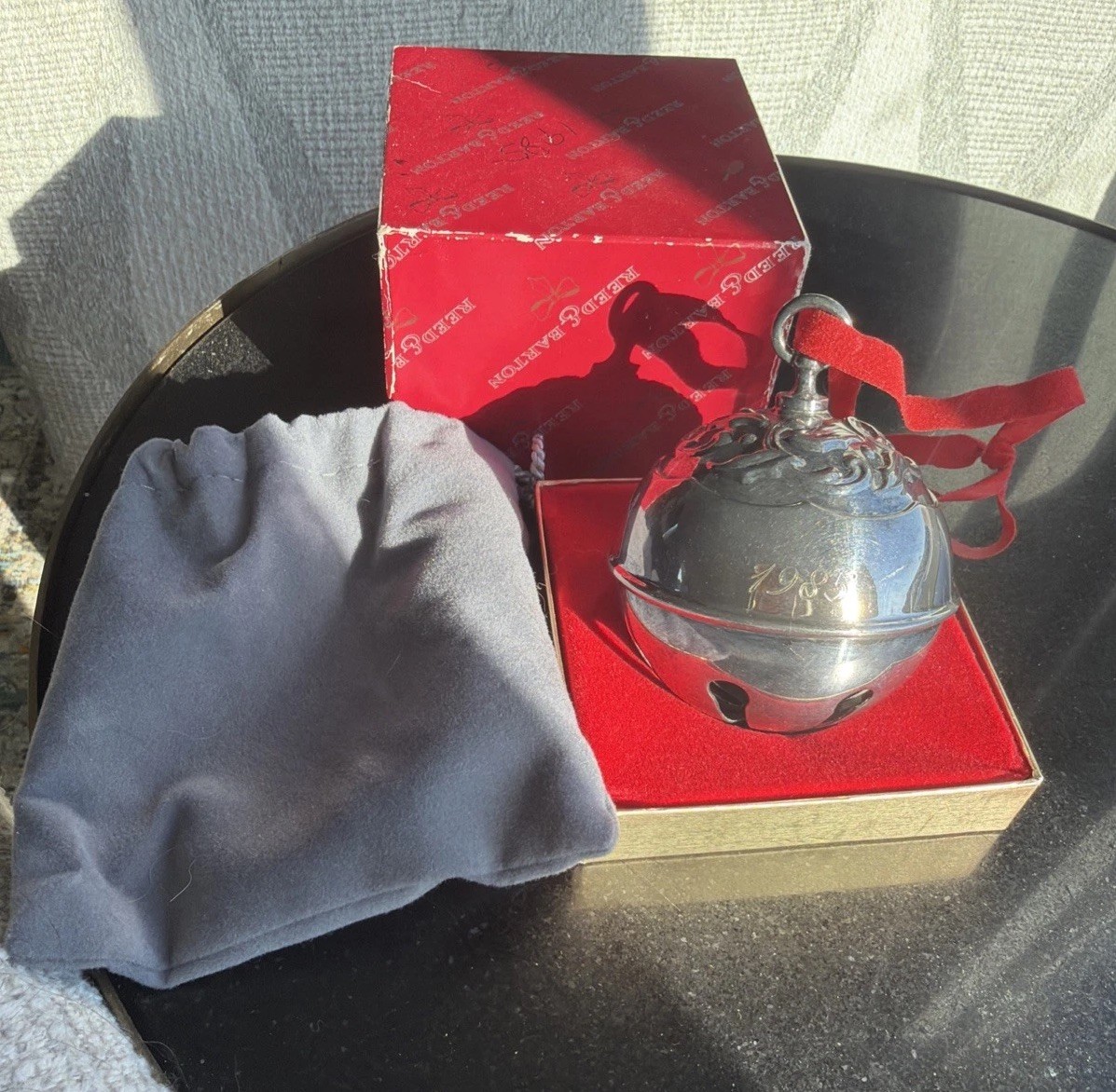 Vintage 1985 Reed & Barton Silversmith Silver Plated Sleigh Bell With Box NOTE