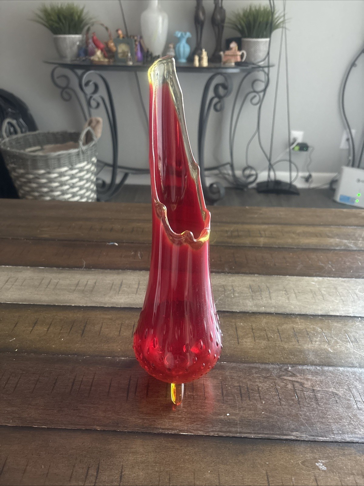 VTG 1960's LE Smith Amberina 3 Footed Swung Glass VASE 14 VTG 1960's LE Smith Amberina 3 Footed Swung Glass VASE 14