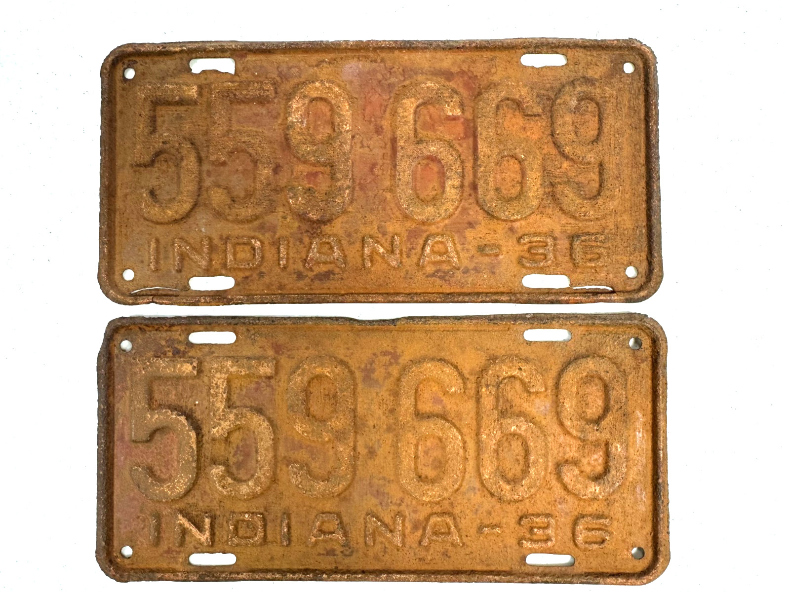 Vintage 1936 Indiana license plate pair set 559669