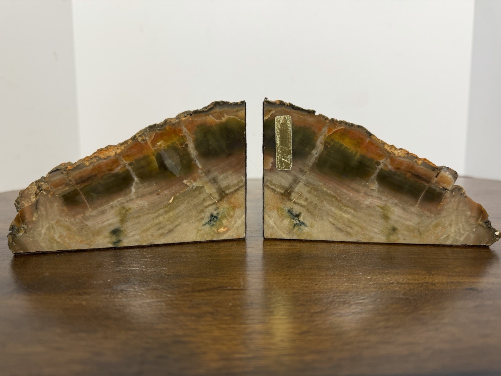 Vintage Arizona Petrified Wood Bookends Polished Matching Stone Pair 3 lb 4 oz