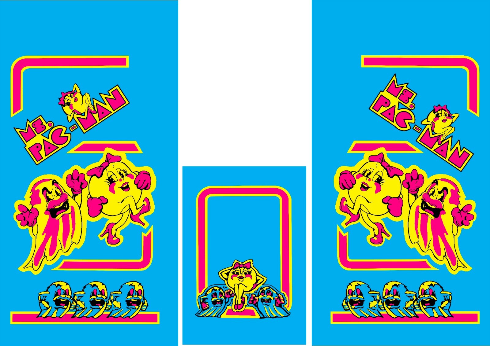 Ms PAC MAN Arcade Side Art & Kick Panel Blue 3 Pc Set Laminated Graphics Ms PAC MAN Arcade Side Art & Kick Panel Blue 3 Pc Set Laminated Graphics