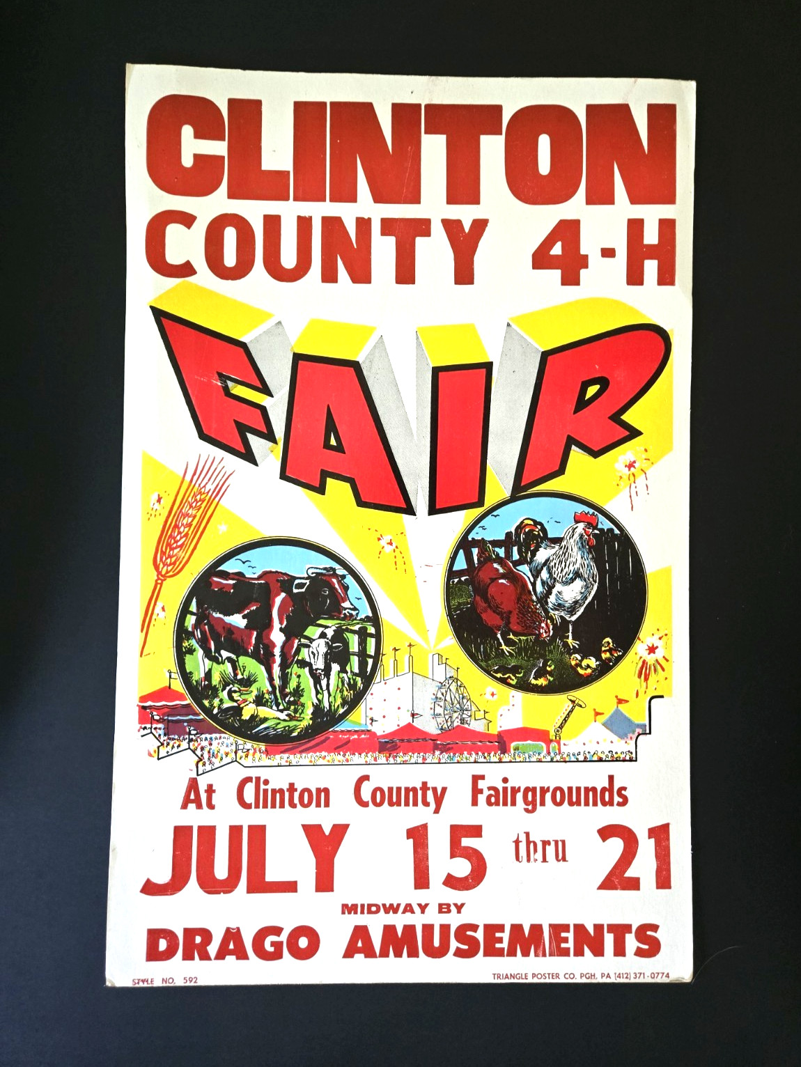 Vintage Clinton County Fair Poster – 4-H - Triangle Poster Co, Drago Amusements Vintage Clinton County Fair Poster – 4-H - Triangle Poster Co, Drago Amusements