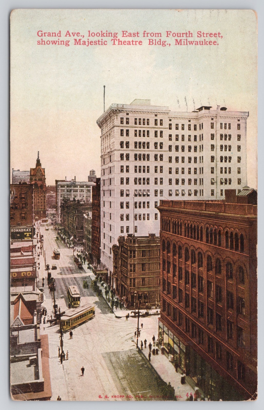 Milwaukee WI Wisconsin Grand Ave Majestic Theatre Street Cars 1911 Postcard