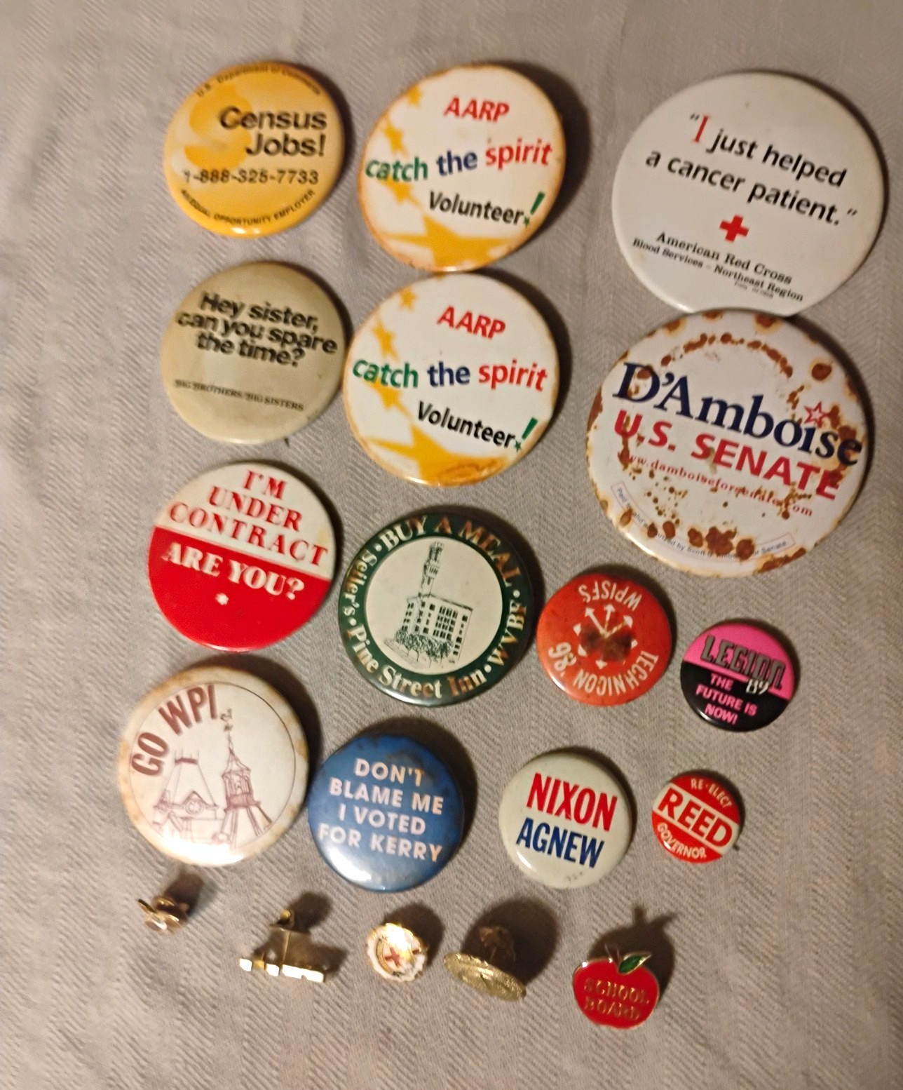 Vintage Mixed Lot Pinback Buttons & Lapel Pins Political AARP Red Cross Nixon Vintage Mixed Lot Pinback Buttons & Lapel Pins Political AARP Red Cross Nixon