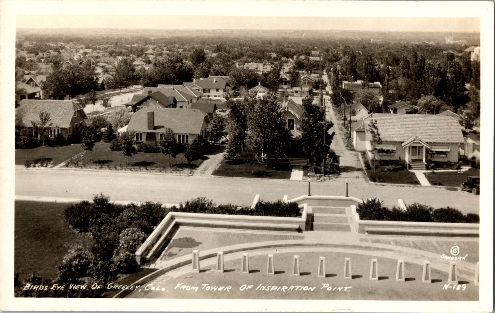 RPPC Greeley CO Bird\'s Eye View from Inspiration Point Tower Real Photo Postcard