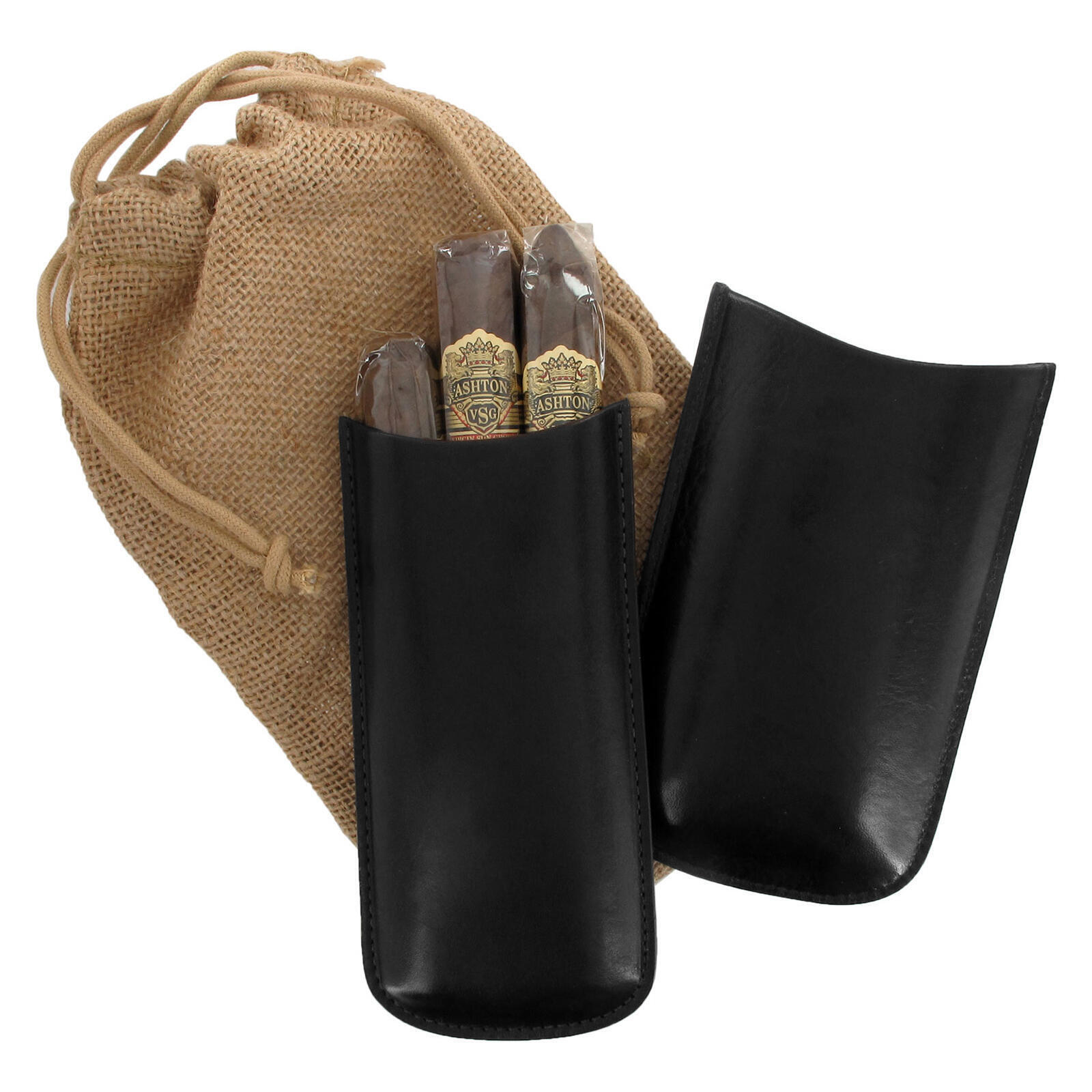 Tampa Fuego Black Cigar Case Genuine Leather Lined Standard