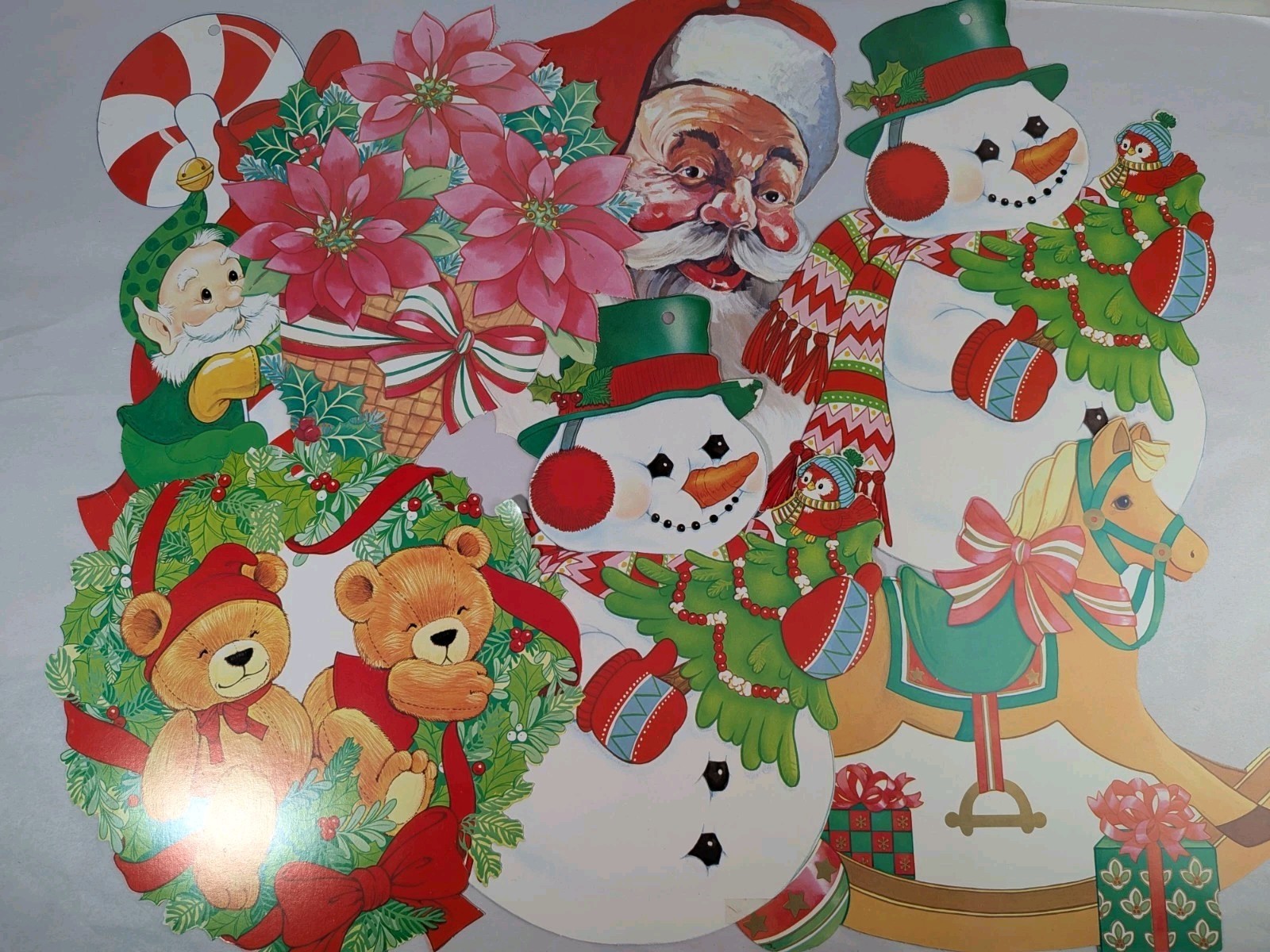 Vintage Christmas Paper Die Cut Decorations Hanging Double Sided 1980s Lot 7 Mix