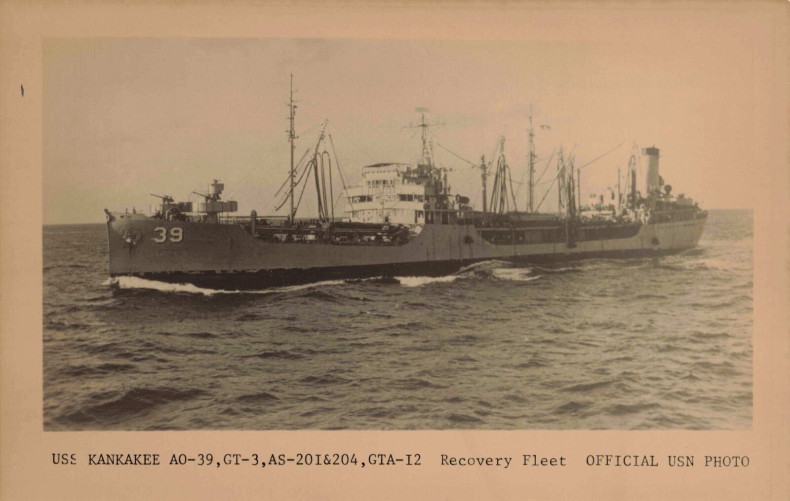 Photo USS Kankakee AO-39 GT-3 AS-201&204 GTA-12 Recovery Fleet Official US Navy