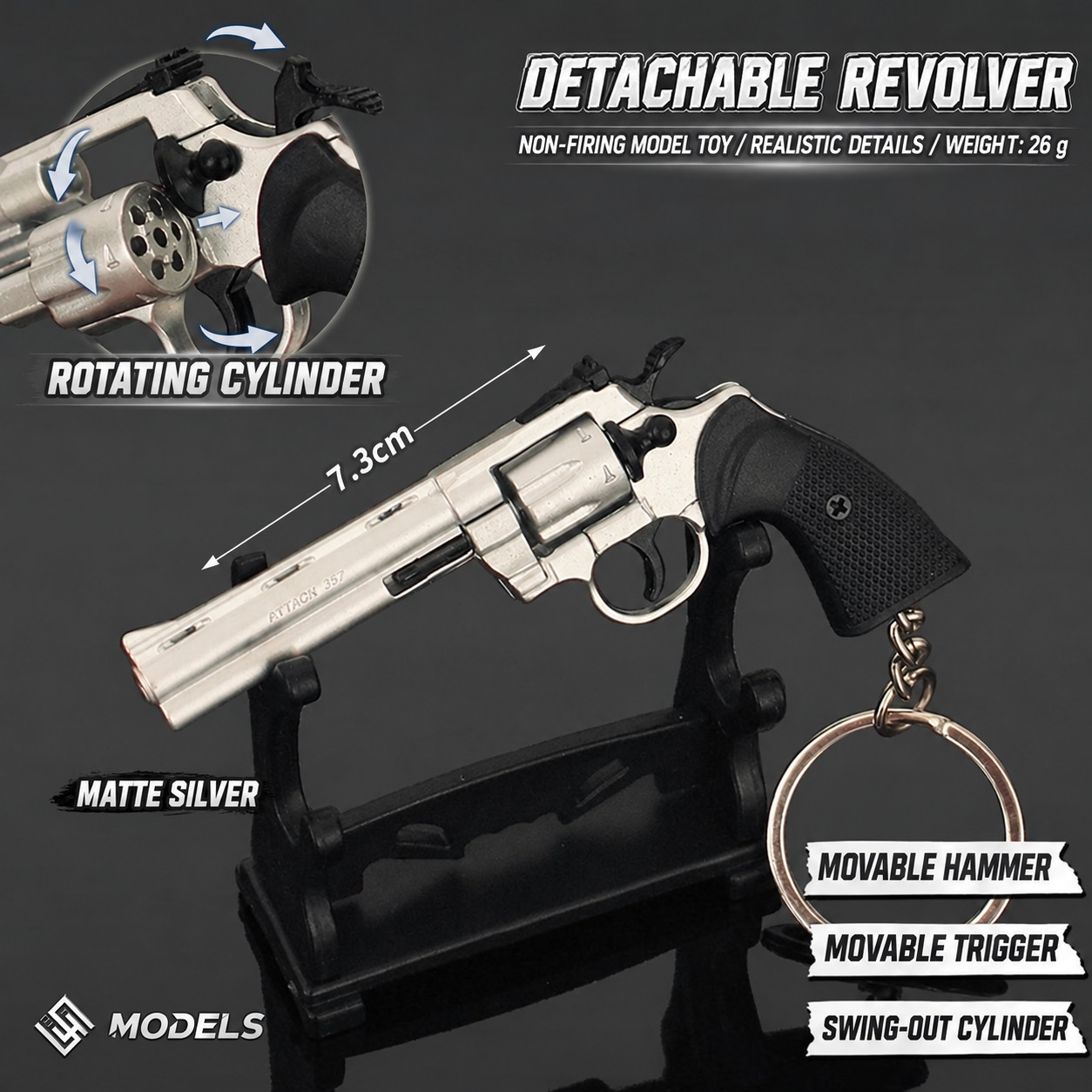 1:3 Mini Revolver Metal Gun Model Detachable Alloy Keychain