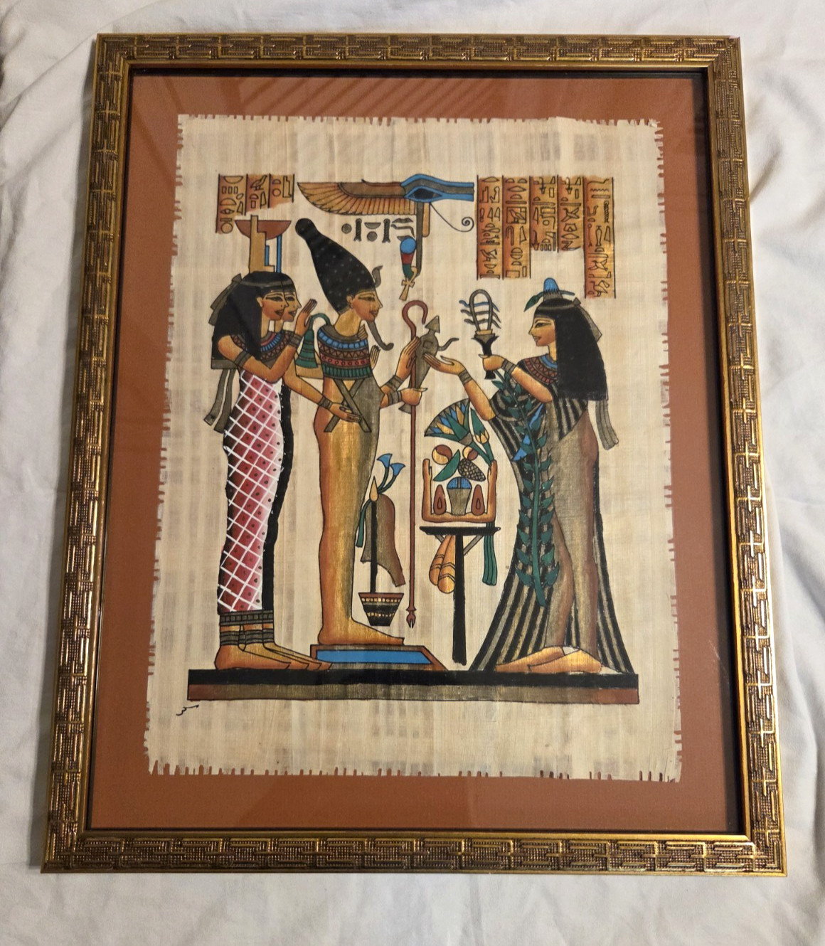 Vintage Excuisite Framed Egyptian Papyrus Painting - 19' x 15.5' Signed Vintage Excuisite Framed Egyptian Papyrus Painting - 19' x 15.5' Signed