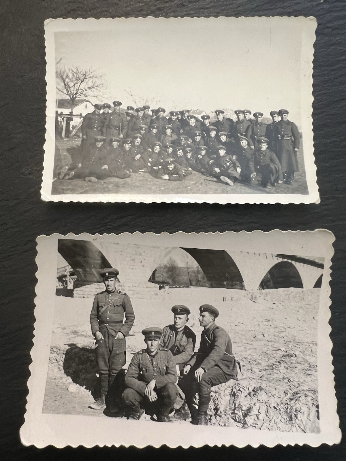 2x Vintage WWII Bulgaria Army Soldiers Stone Bridge Uniforms 1938 