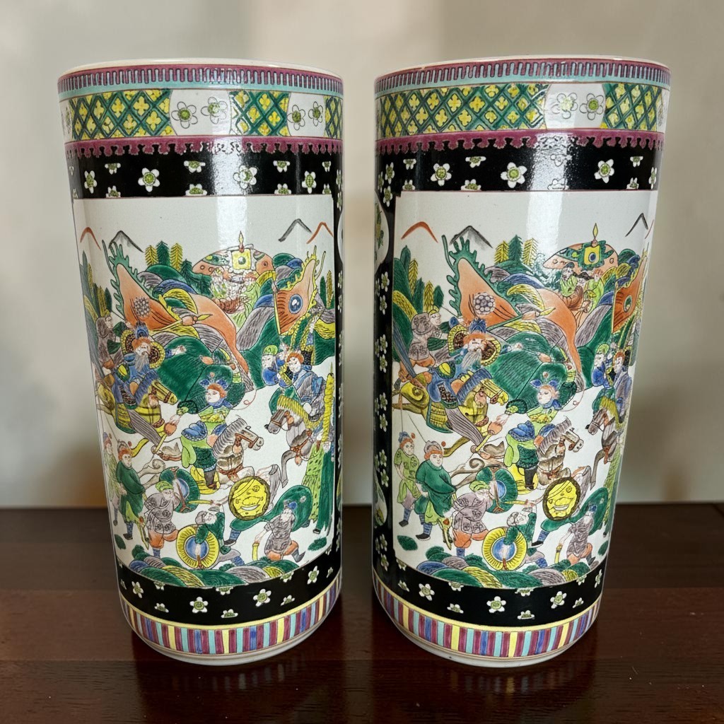 Antique Qing Dynasty Chinese Famille Noire Porcelain Umbrella Stands Vases 18