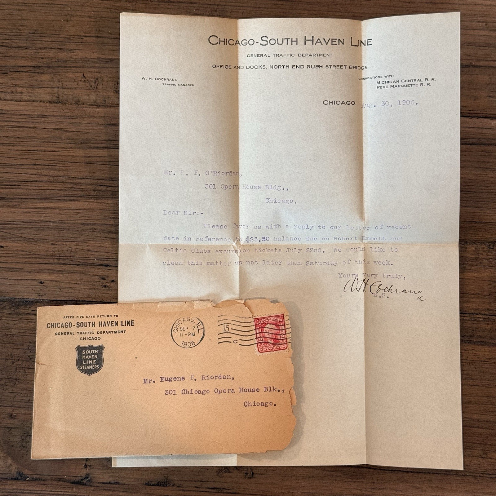 1906 Chicago–South Haven Line Letter & Cover Steamer Excursion Ephemera