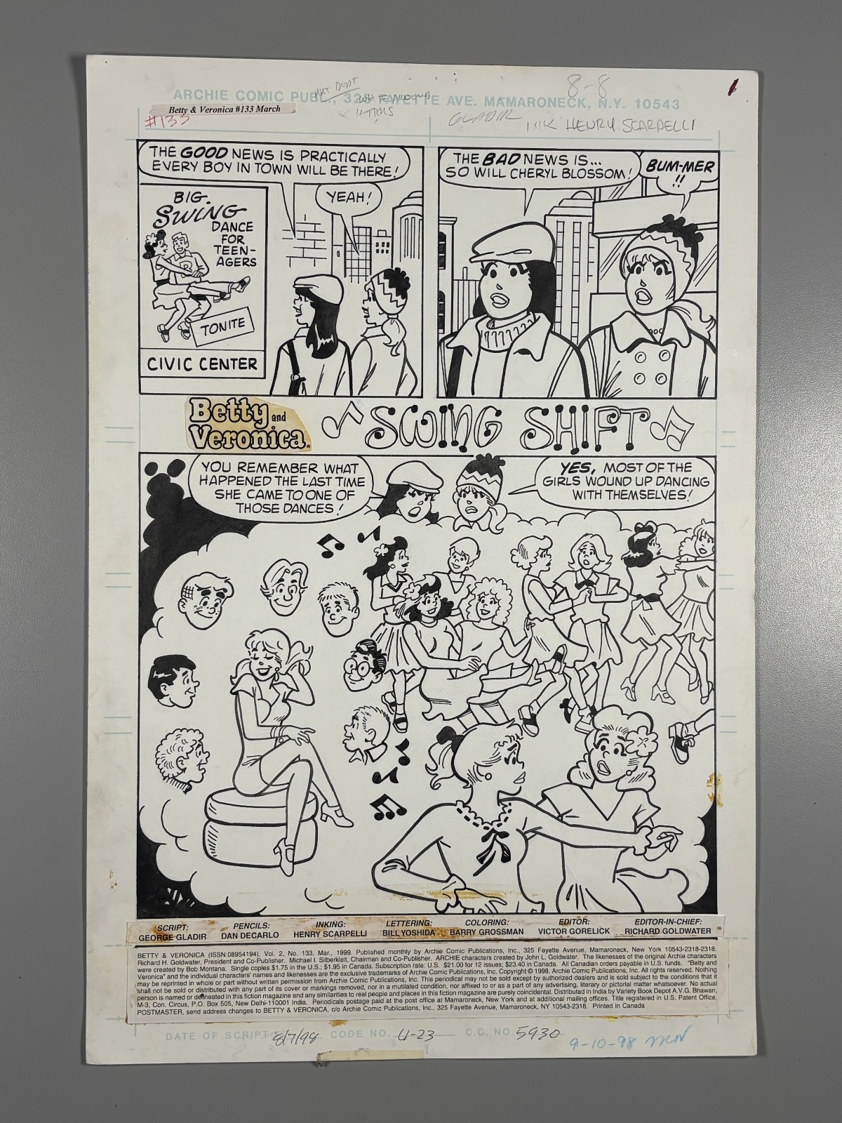 Betty and Veronica Original Comic Art Dan DeCarlo Archie and Friends #37 1999